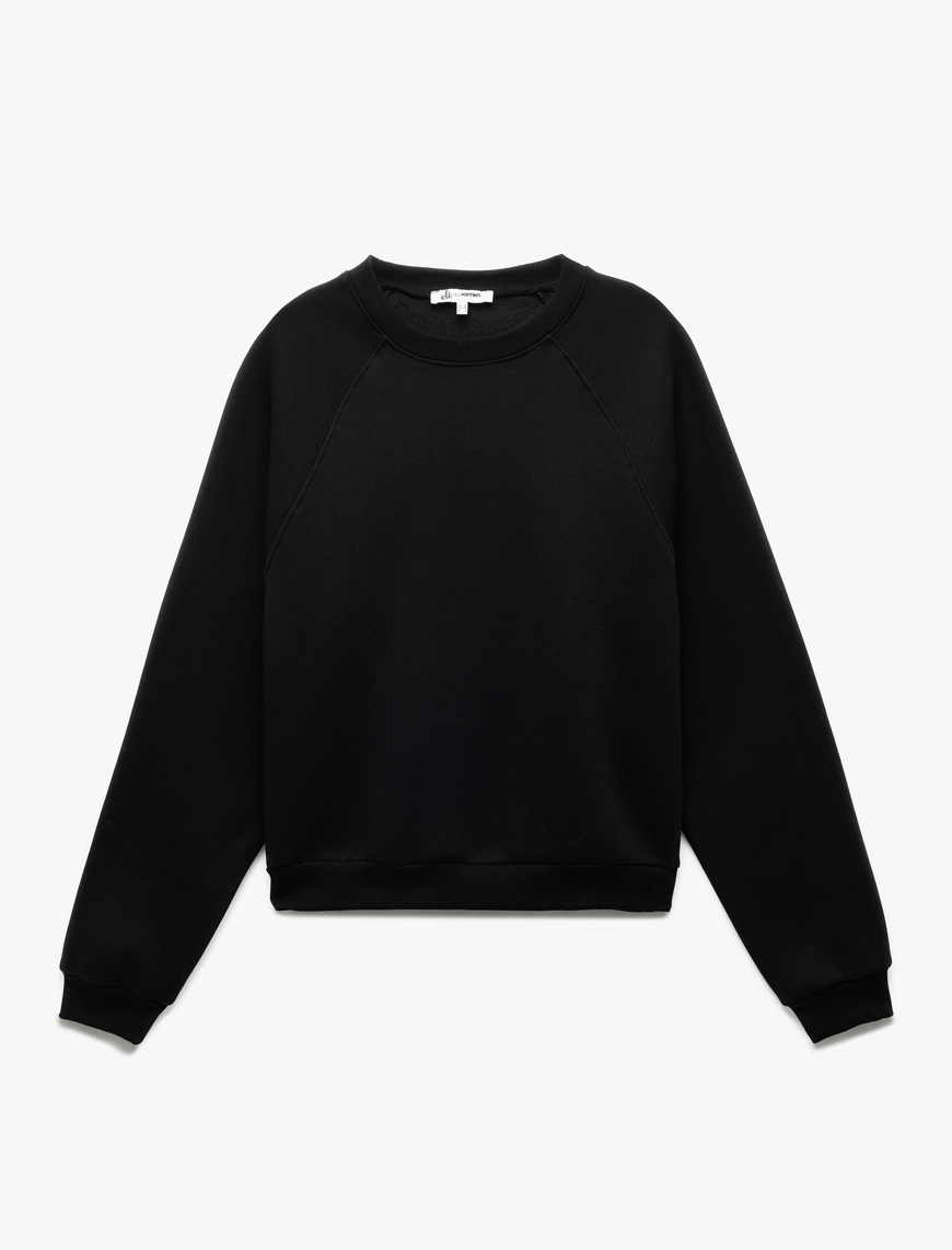   Pamuklu Bisiklet Yaka Şardonlu Sweatshirt