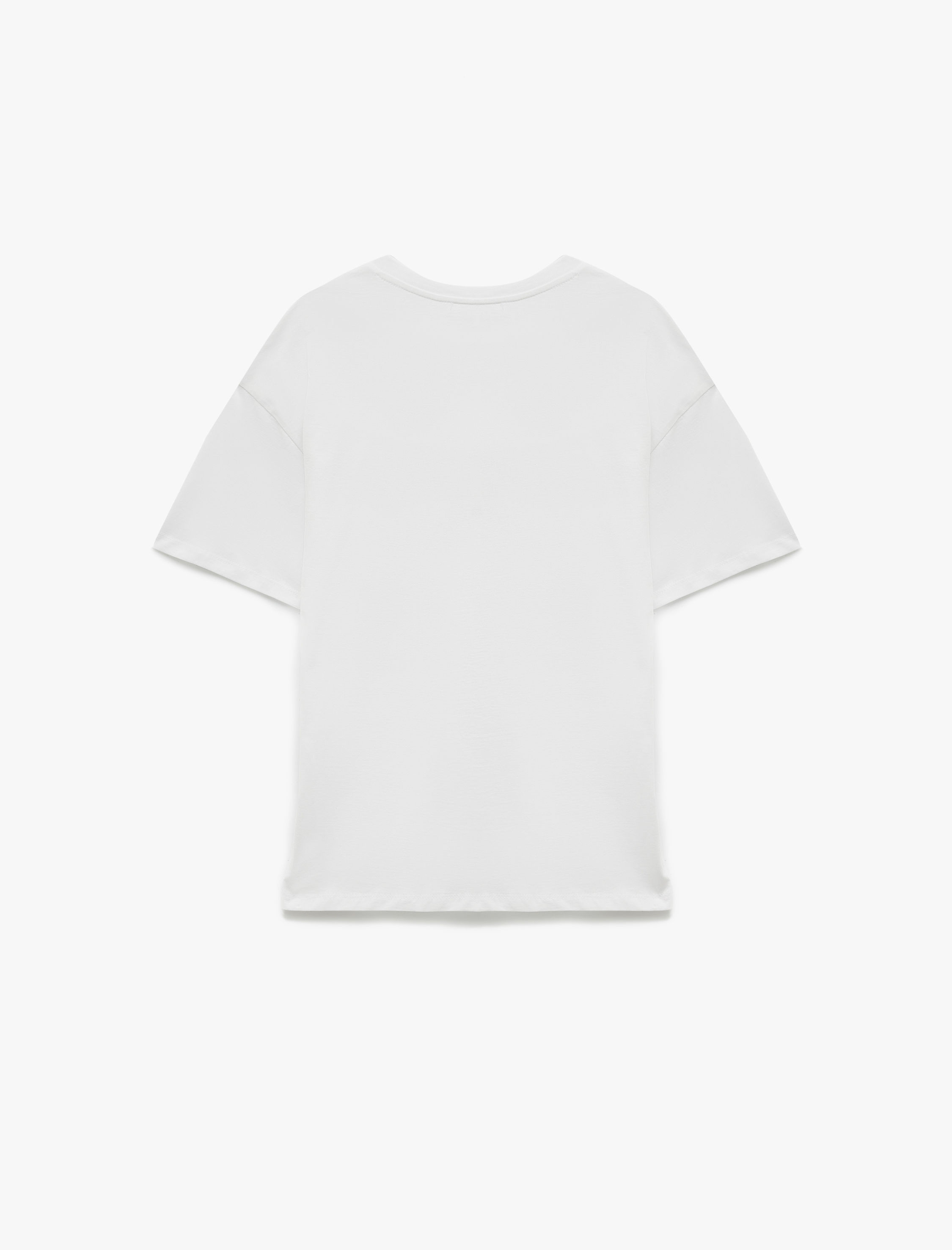 Kısa Kollu Bisiklet Yaka Köpek Nakışlı Pamuklu Tişört