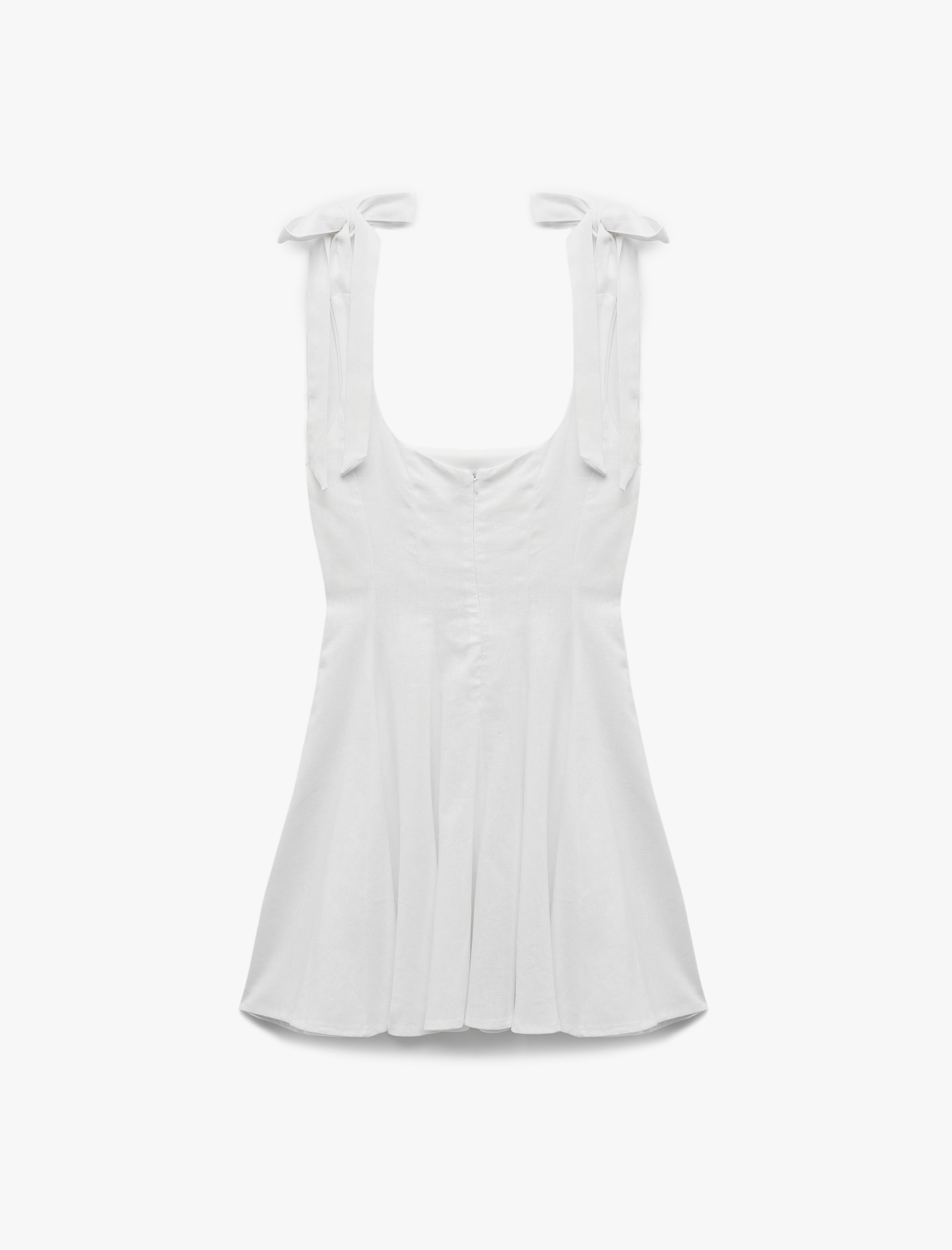   Bağlama Detaylı Kolsuz U Yaka Mini Keten Karışımlı Elbise