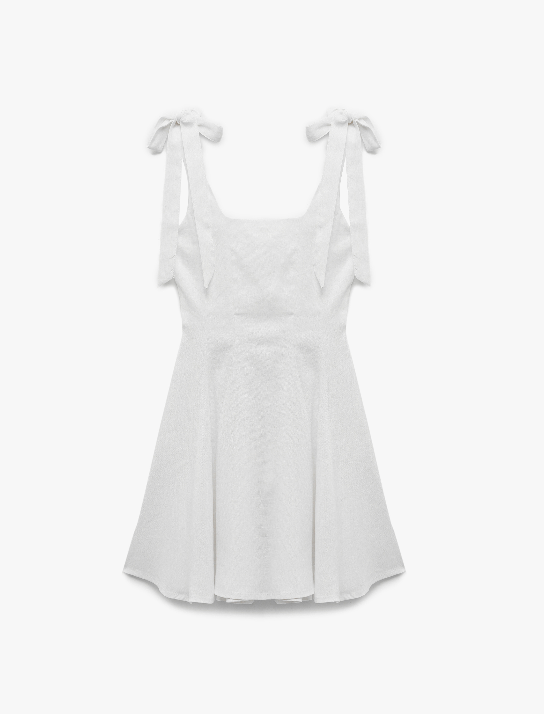   Bağlama Detaylı Kolsuz U Yaka Mini Keten Karışımlı Elbise