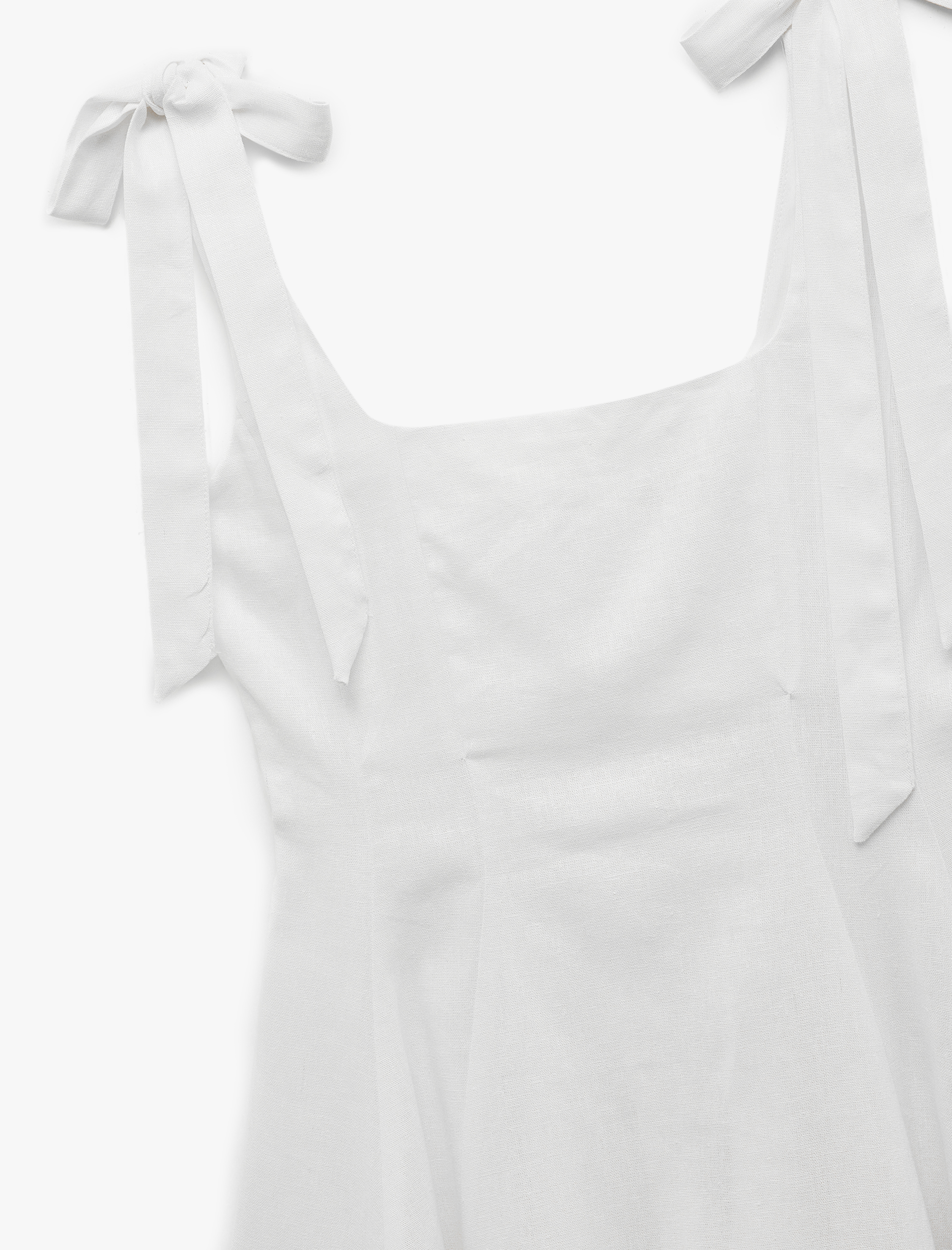   Bağlama Detaylı Kolsuz U Yaka Mini Keten Karışımlı Elbise