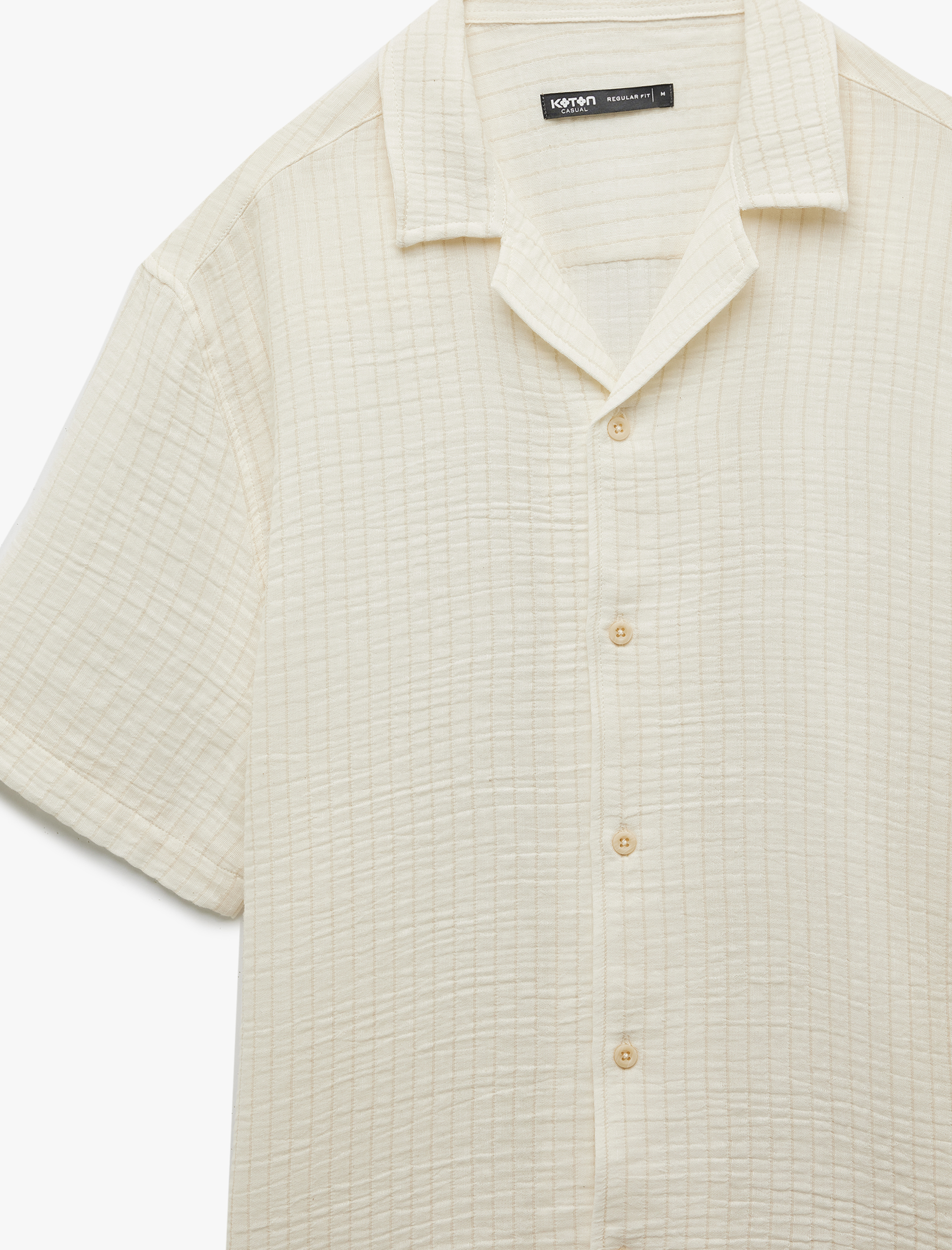   Kısa Kollu Devrik Yaka Regular Fit Düğmeli Pamuklu Müslin Gömlek