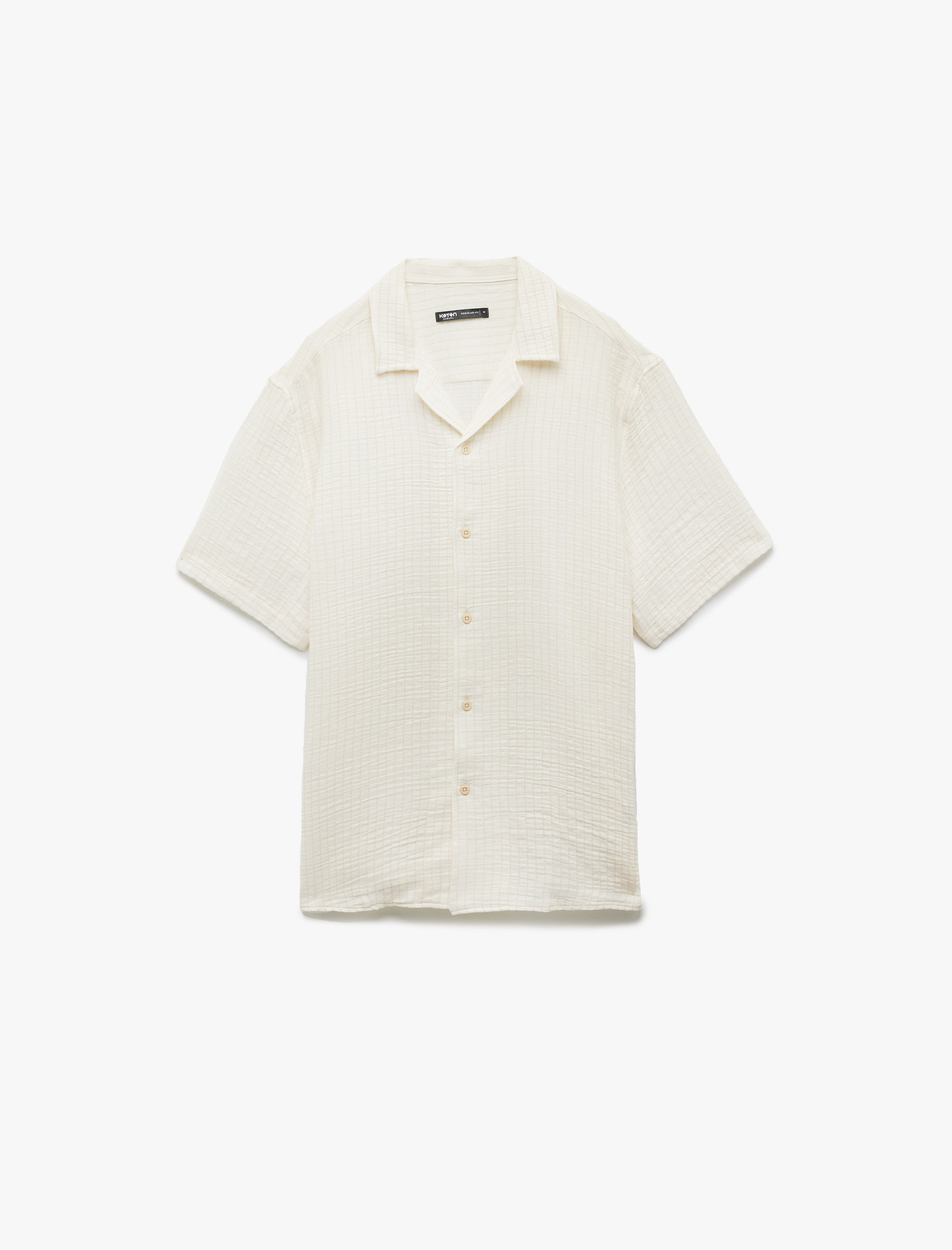   Kısa Kollu Devrik Yaka Regular Fit Düğmeli Pamuklu Müslin Gömlek