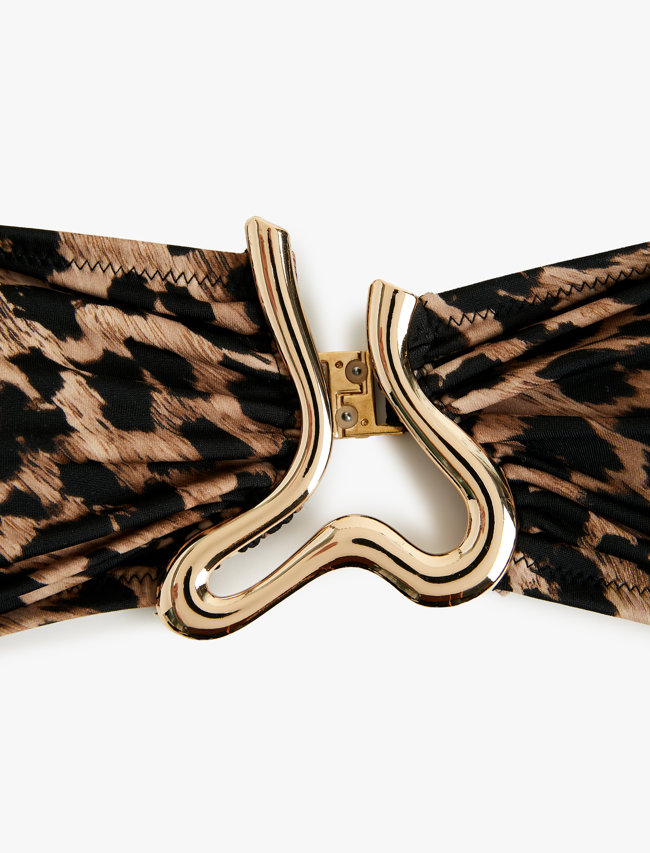   Çıkarılabilir Askı Detaylı Aksesuarlı Leopar Desenli Straplez Bikini Üstü