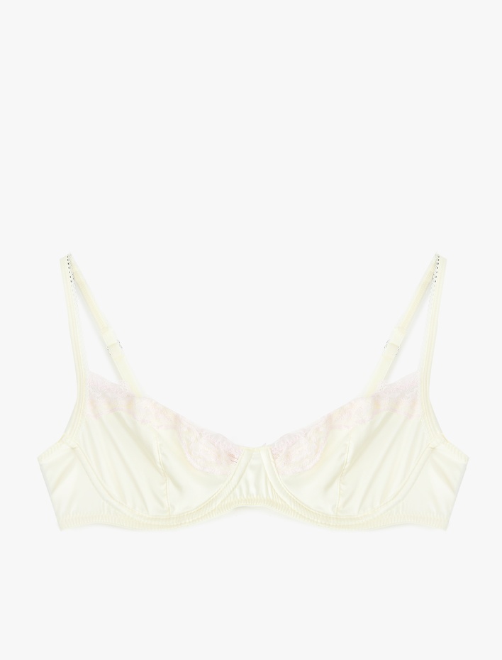  Dantel Detaylı Desteksiz Balenli Saten Sütyen