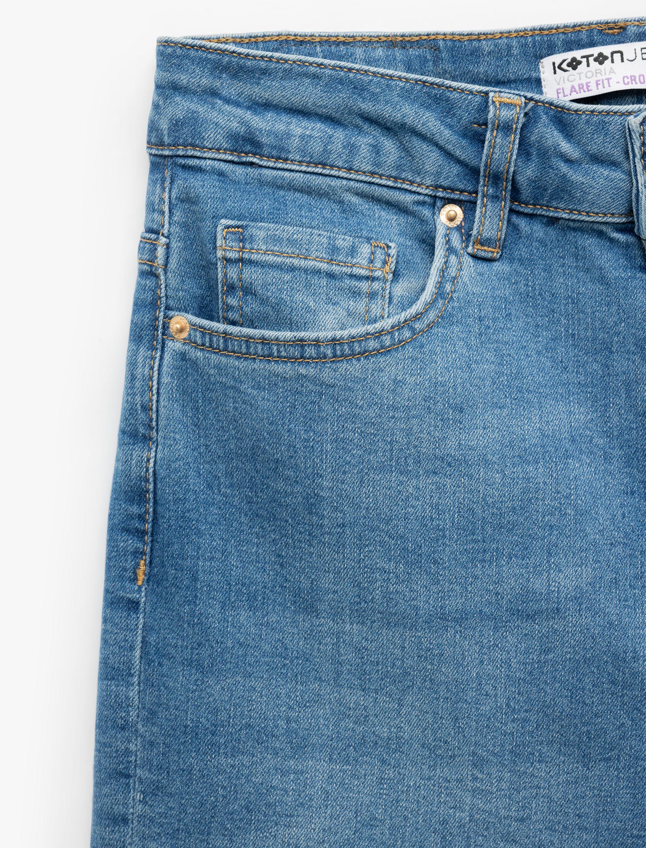   Yüksek Bel Dar Kalıp Düğmeli Cepli İspanyol Paça Crop Jean Pantolon - Flare Jeans