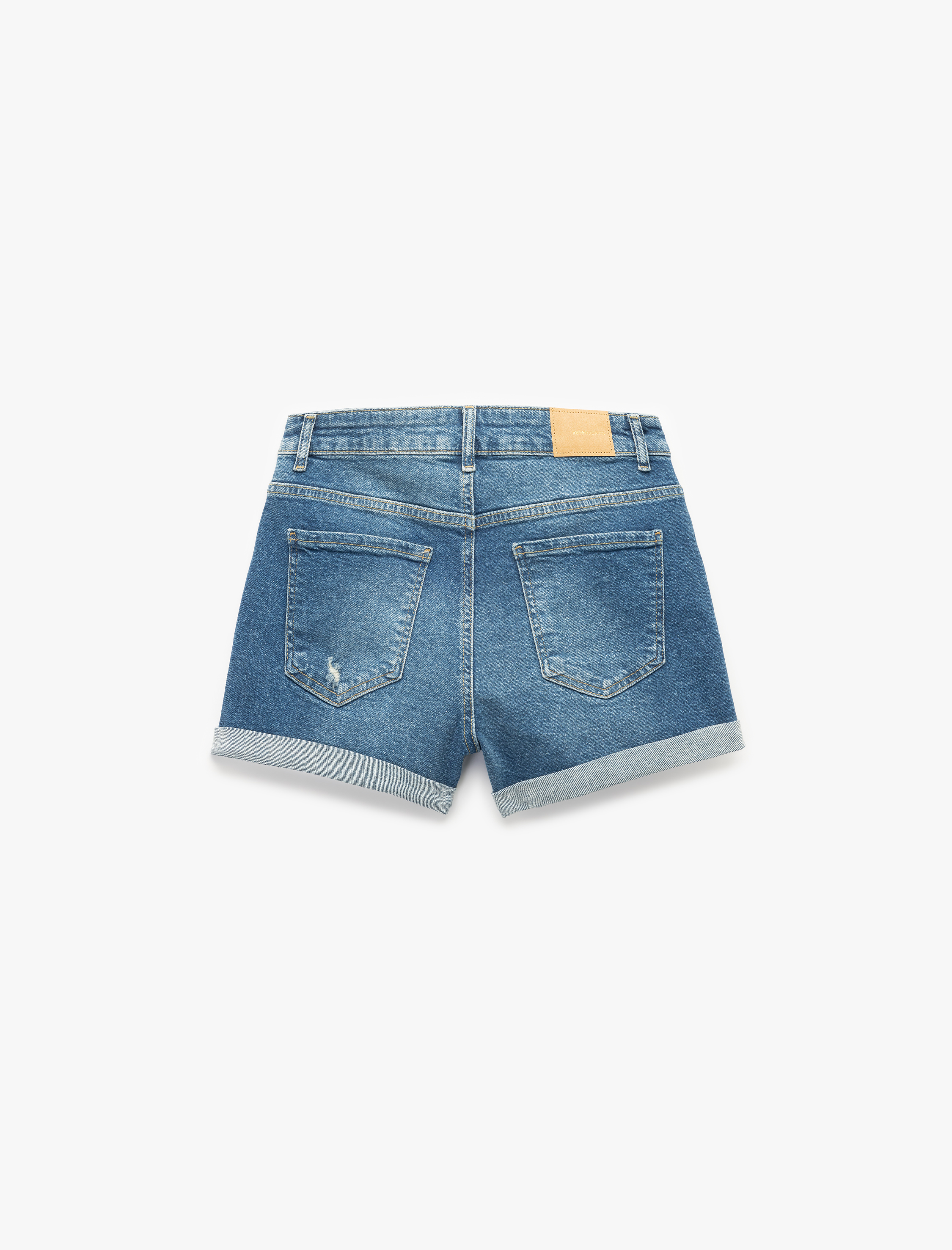   Katlı Paça Yıpratılmış Düğmeli Cepli Skinny Fit Mini Denim Şort