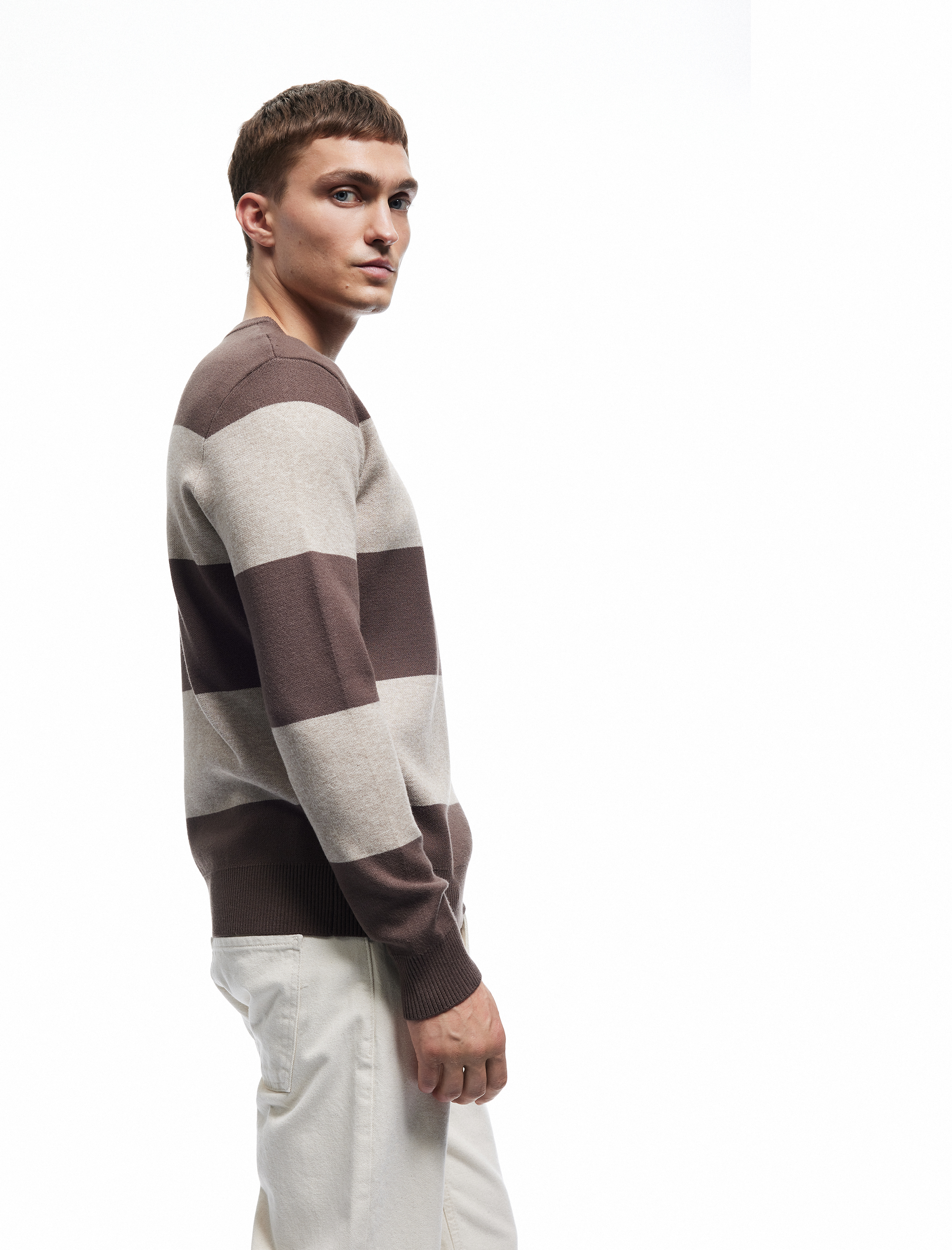 Uzun Kollu Bisiklet Yaka Çizgili Triko Kazak