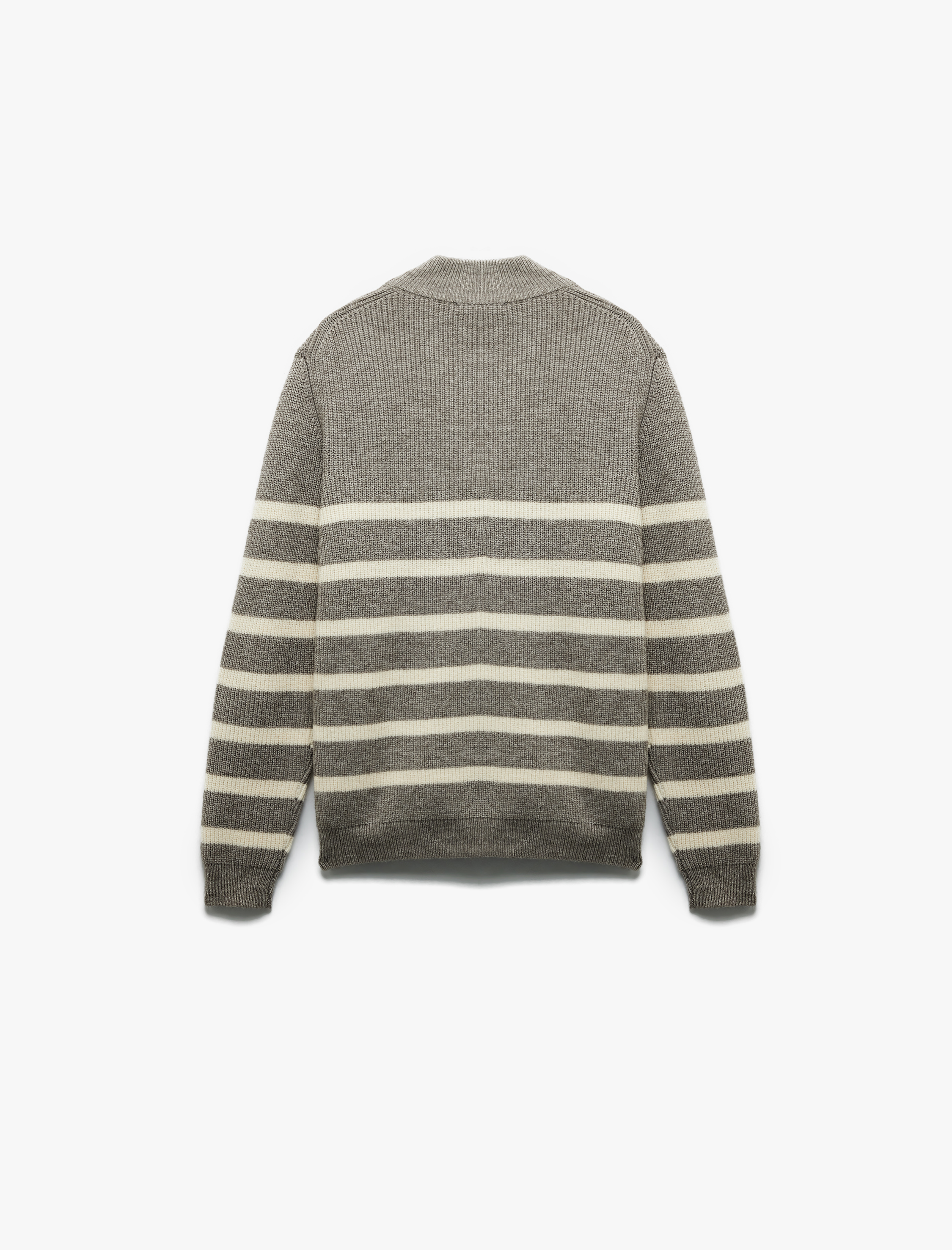 Uzun Kollu Çizgili Yarım Fermuarlı Triko Kazak