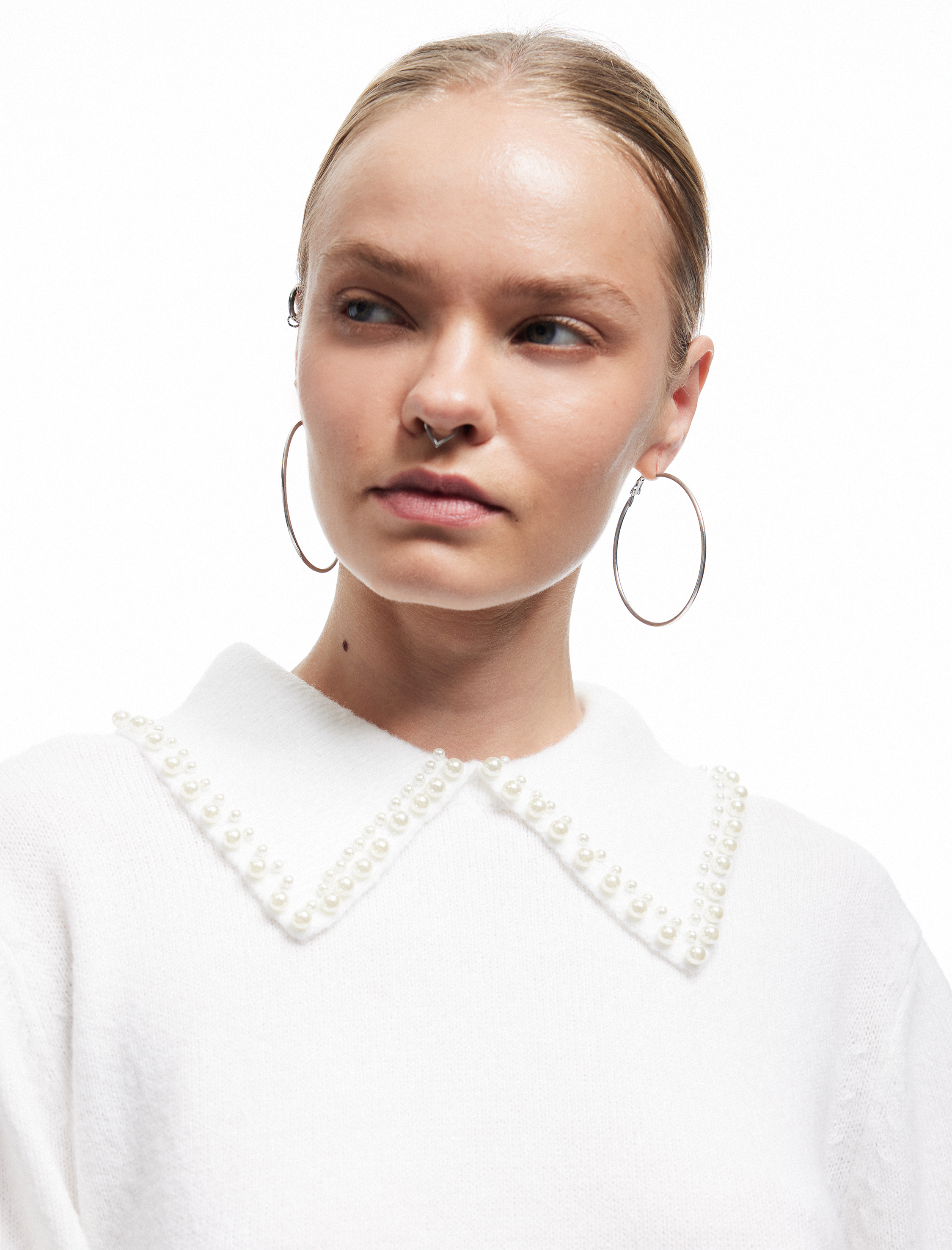   İnci Detaylı Bebe Yaka Uzun Kollu Triko Kazak