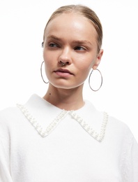 İnci Detaylı Bebe Yaka Uzun Kollu Triko Kazak