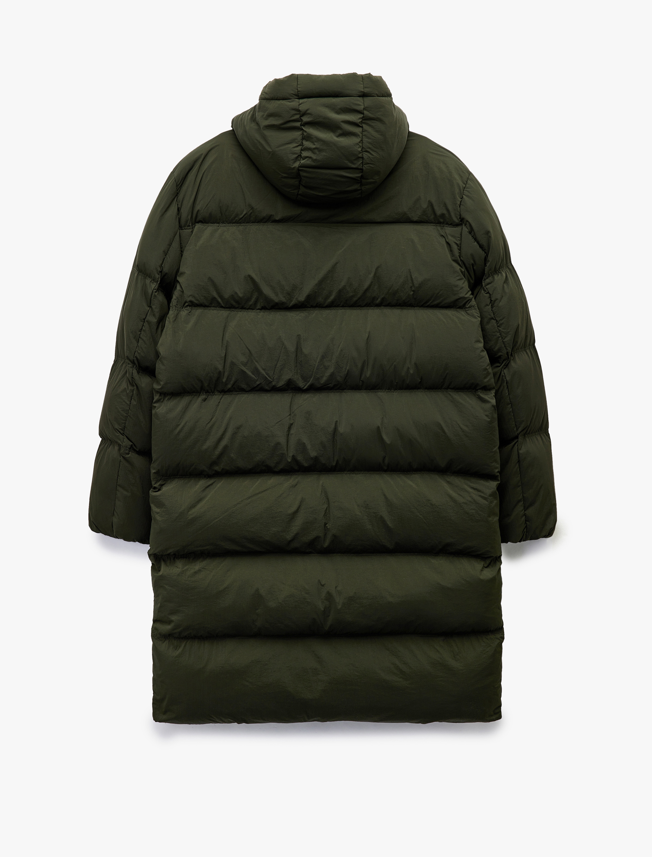   Kapüşonlu Cep Detaylı Fermuarlı Uzun Şişme Mont