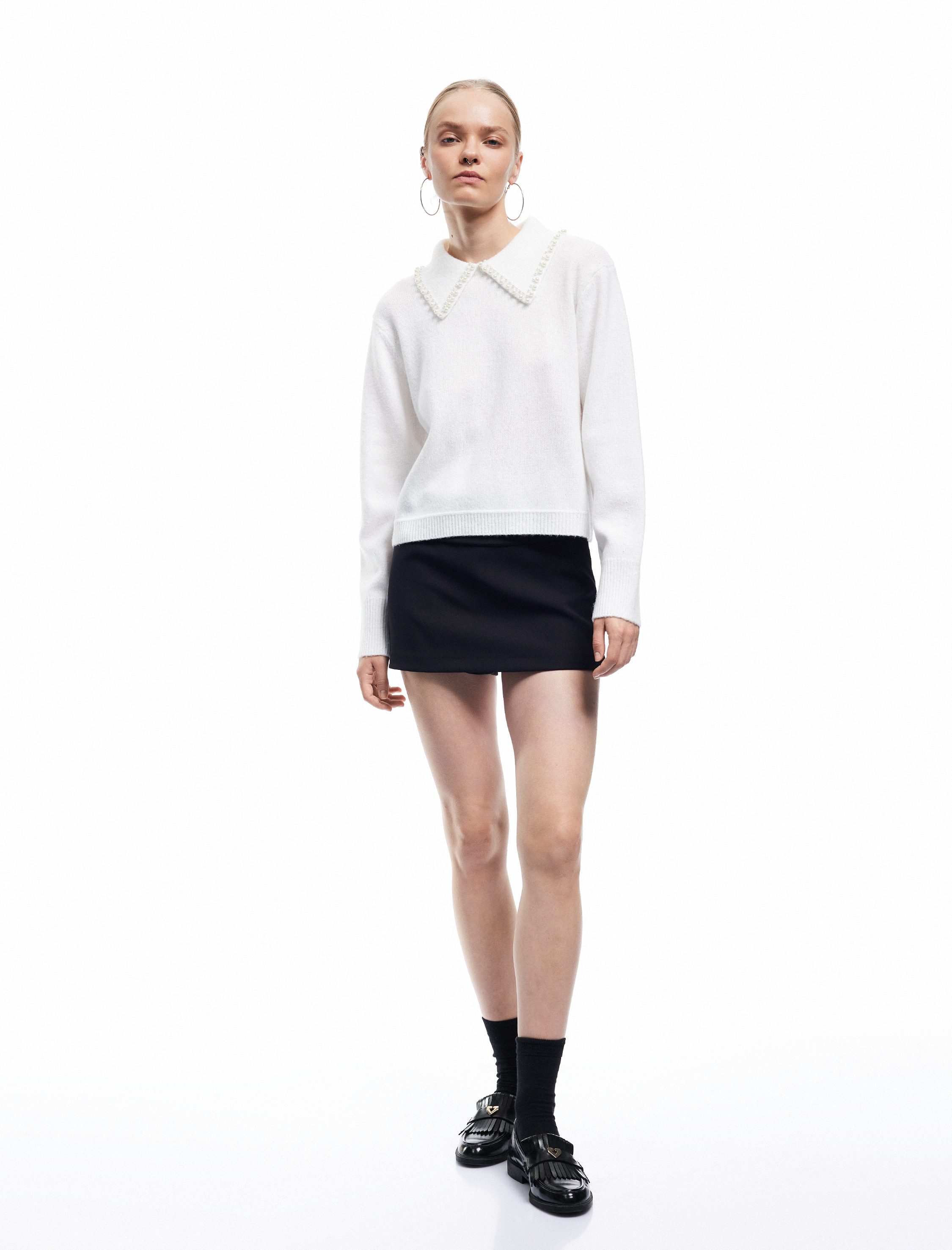   İnci Detaylı Bebe Yaka Uzun Kollu Triko Kazak