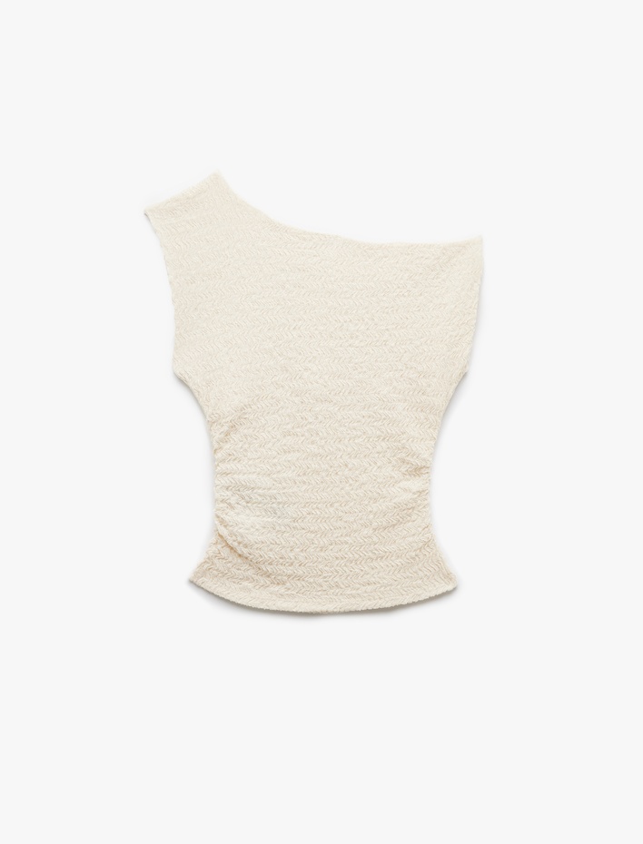  Drapeli Asimetrik Yaka Bürümcük Kolsuz Bluz