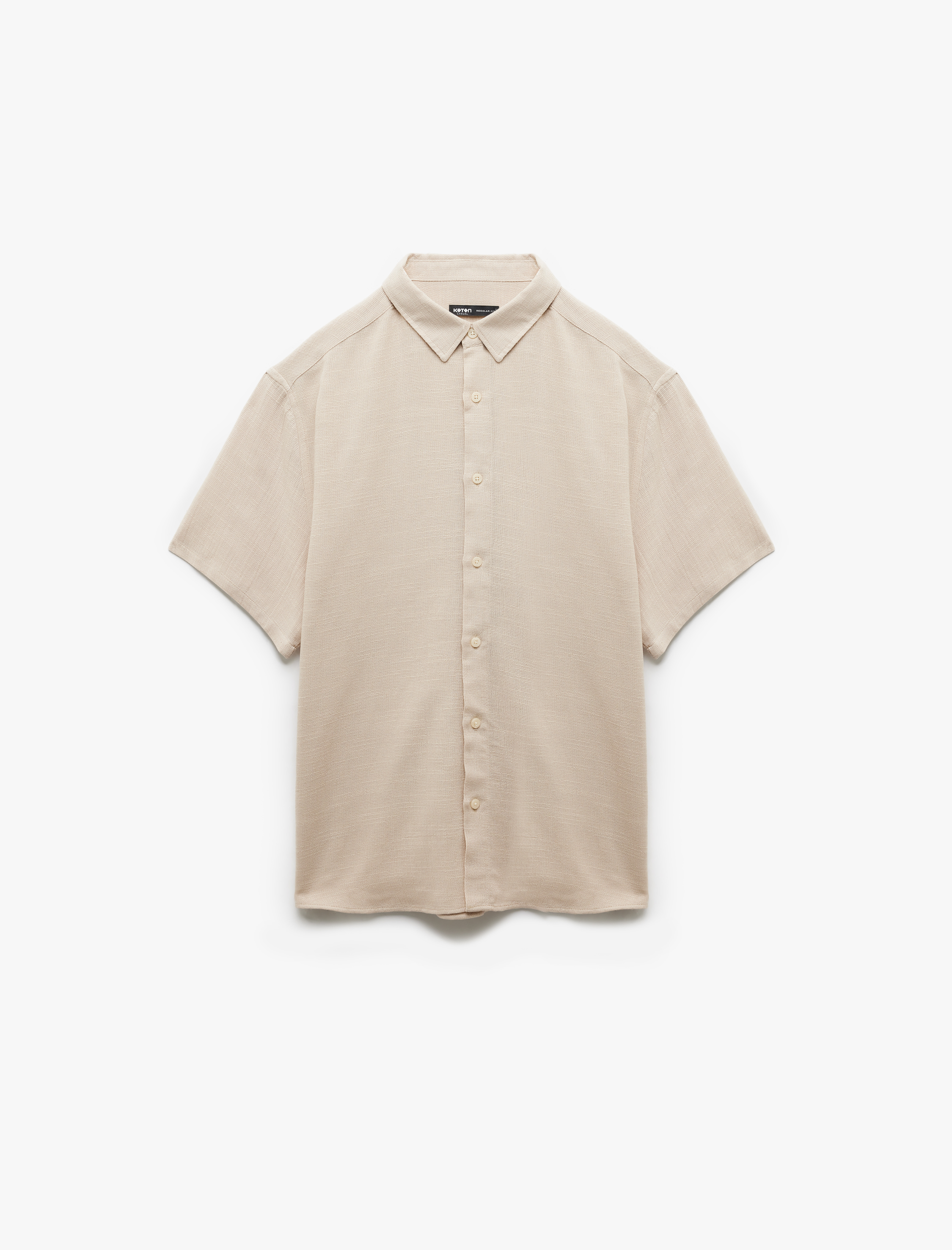   Regular Fit Dokulu Klasik Yaka Pamuk Viskon Karışımlı Kısa Kollu Gömlek