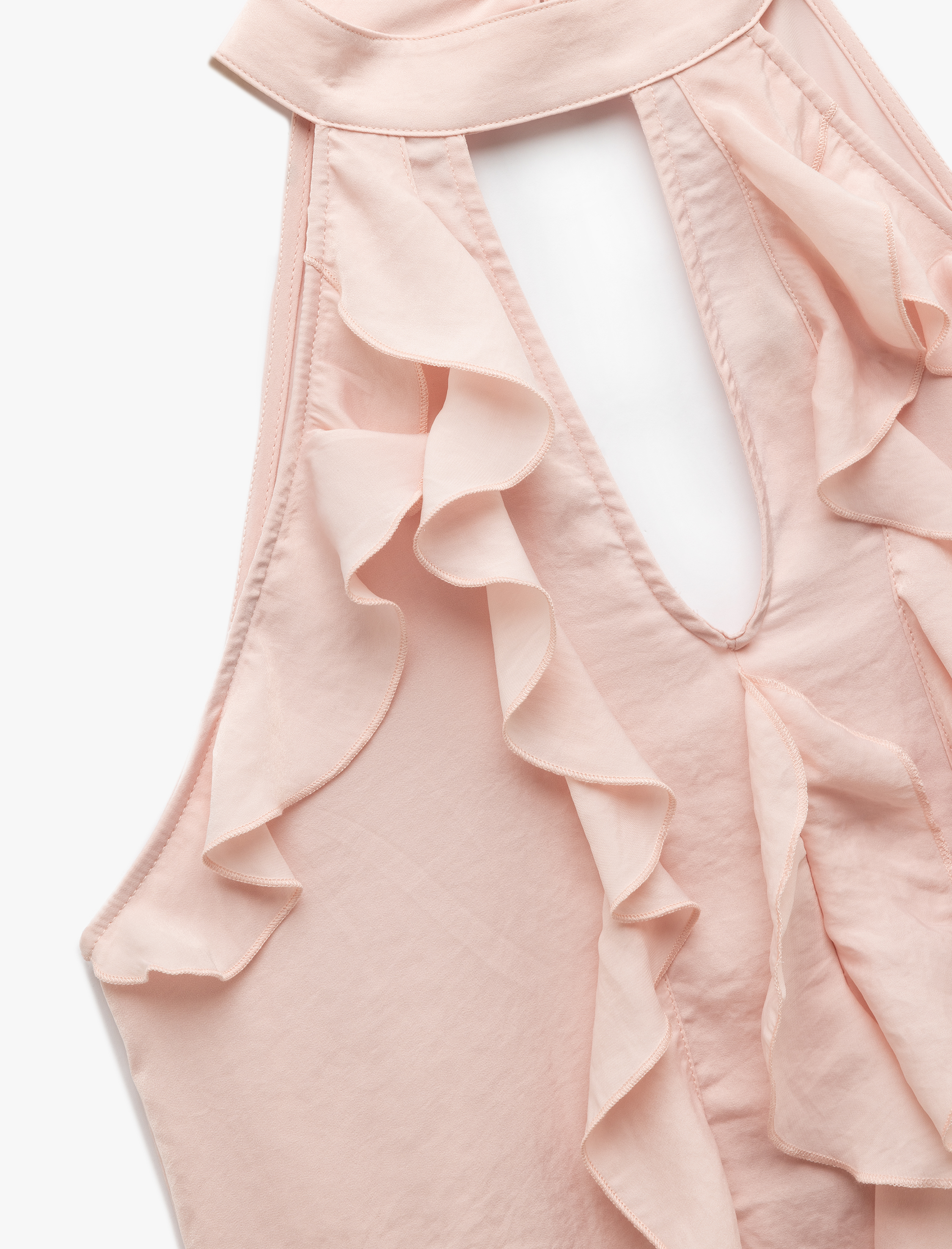   Aerobin Kumaş Kolsuz Halter Yaka Fırfırlı Bluz