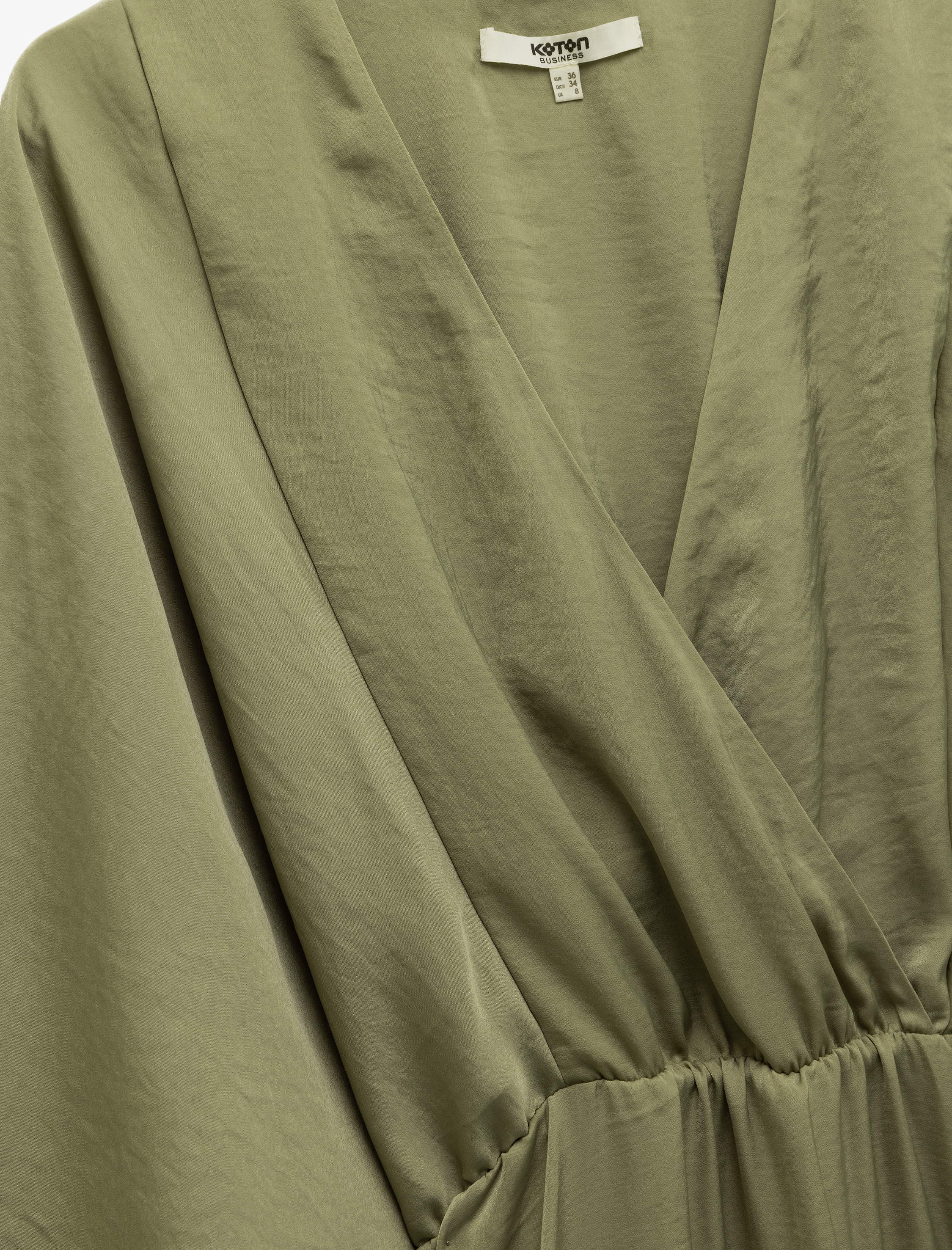   Aerobin Kumaş Bol Kalıp Kruvaze Yaka Yarım Yarasa Kollu Uzun Saten Elbise