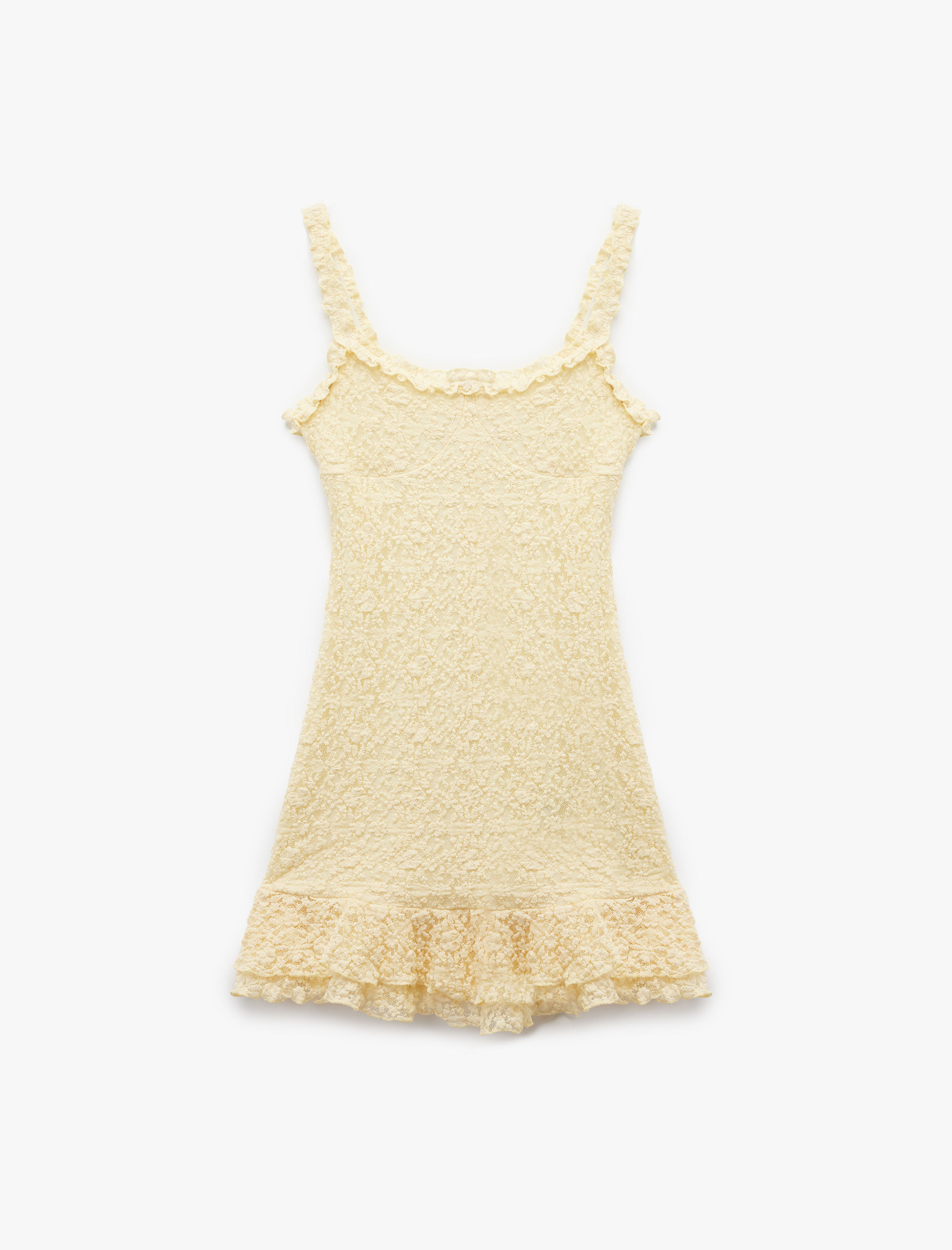   Koton X İnji - Kare Yaka Kolsuz Fırfır Detaylı Dantel Mini Elbise