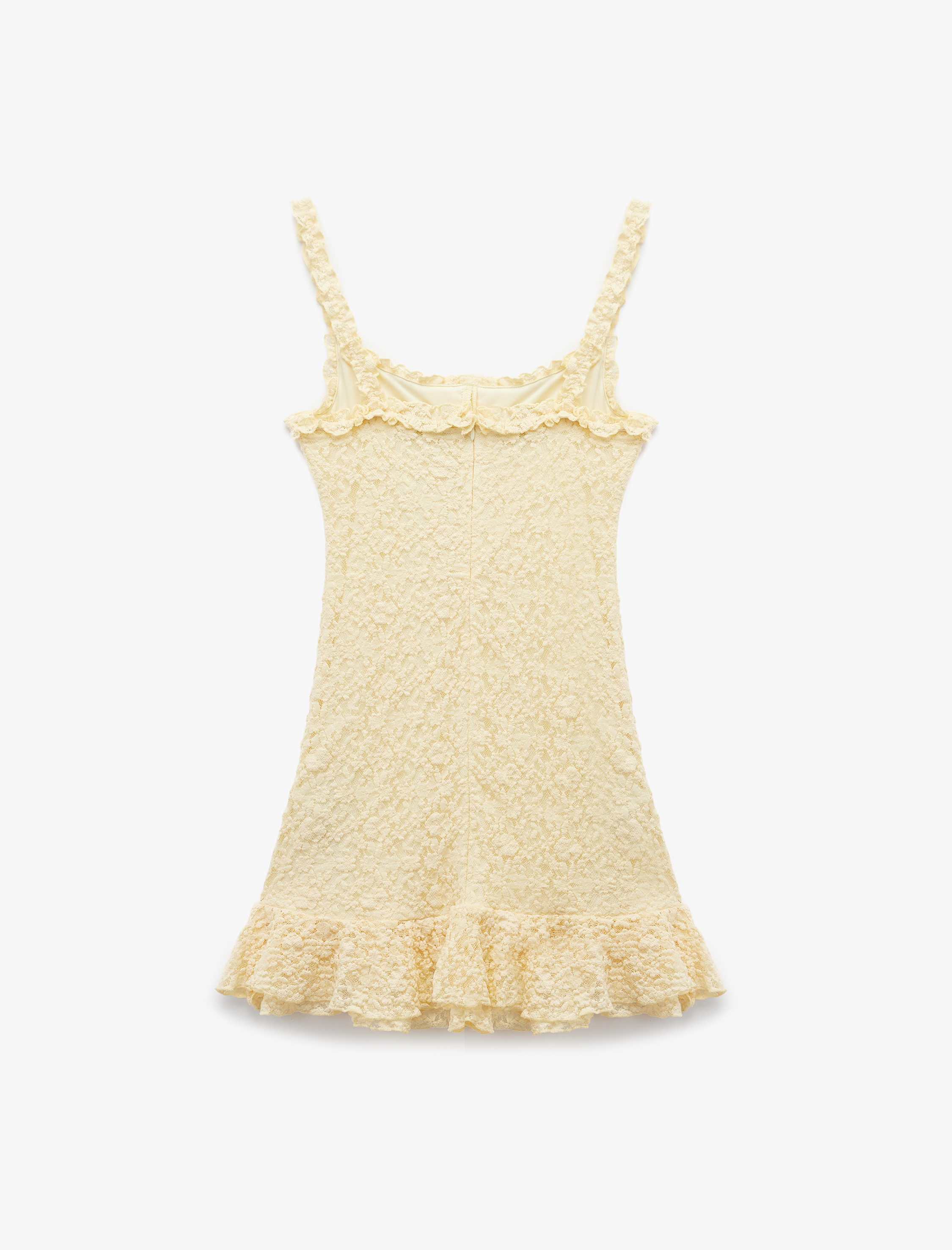   Koton X İnji - Kare Yaka Kolsuz Fırfır Detaylı Dantel Mini Elbise