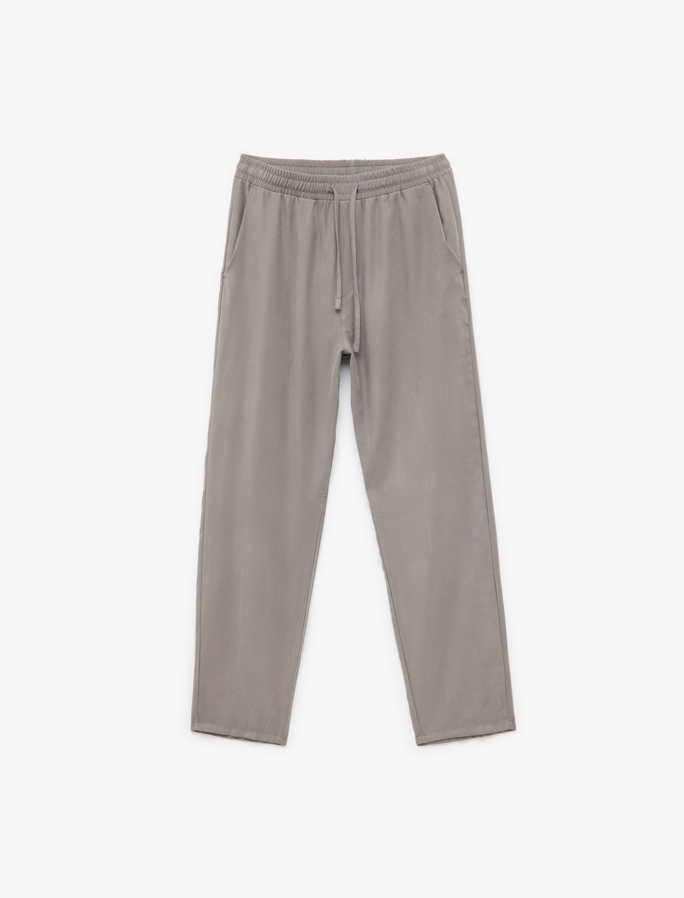   Cep Detaylı Viskon Beli Bağcıklı Pantolon