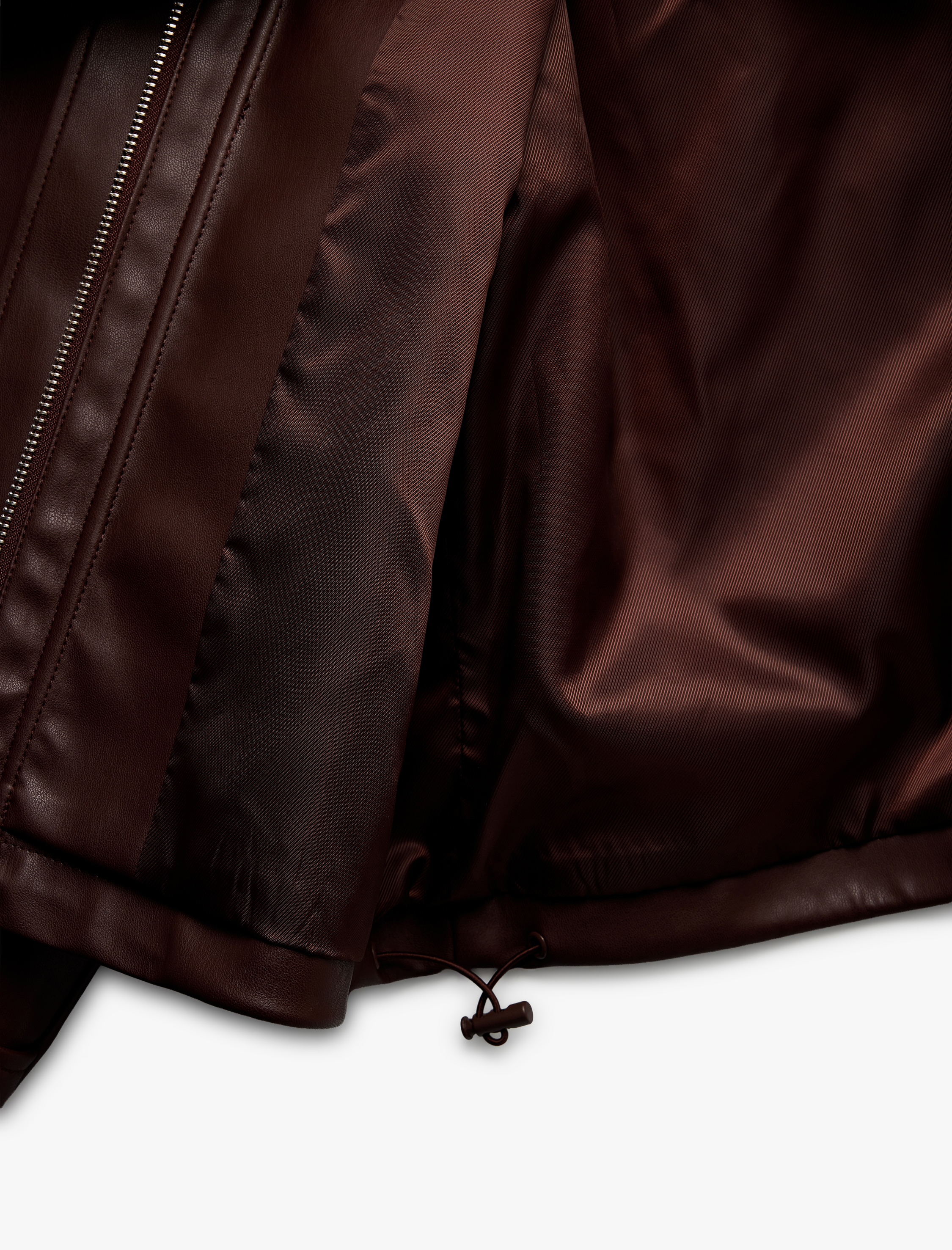 Astarlı Uzun Kollu Dik Yaka Fermuarlı Suni Deri Ceket