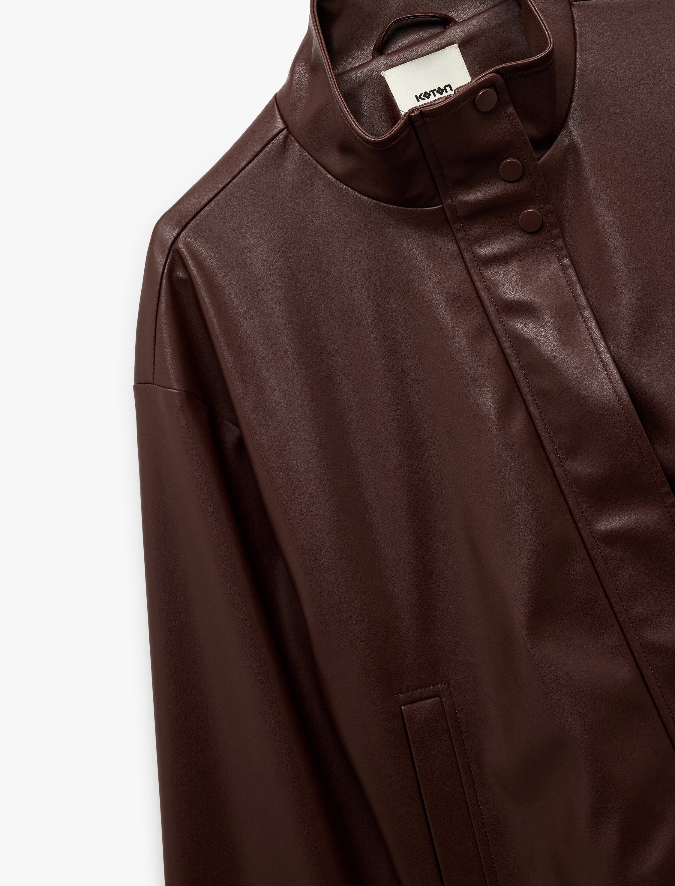 Astarlı Uzun Kollu Dik Yaka Fermuarlı Suni Deri Ceket