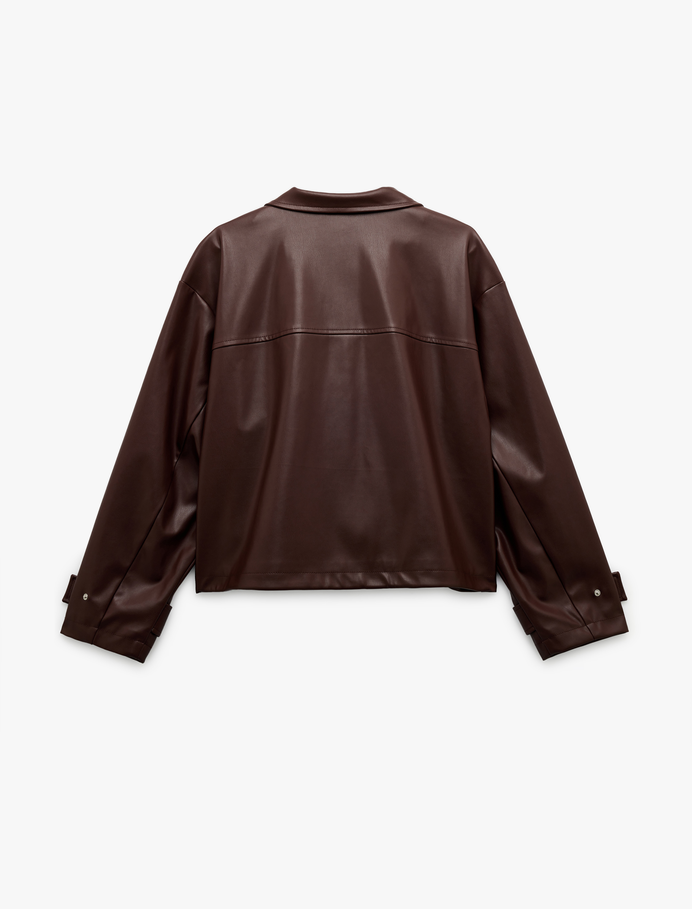 Astarlı Uzun Kollu Dik Yaka Fermuarlı Suni Deri Ceket