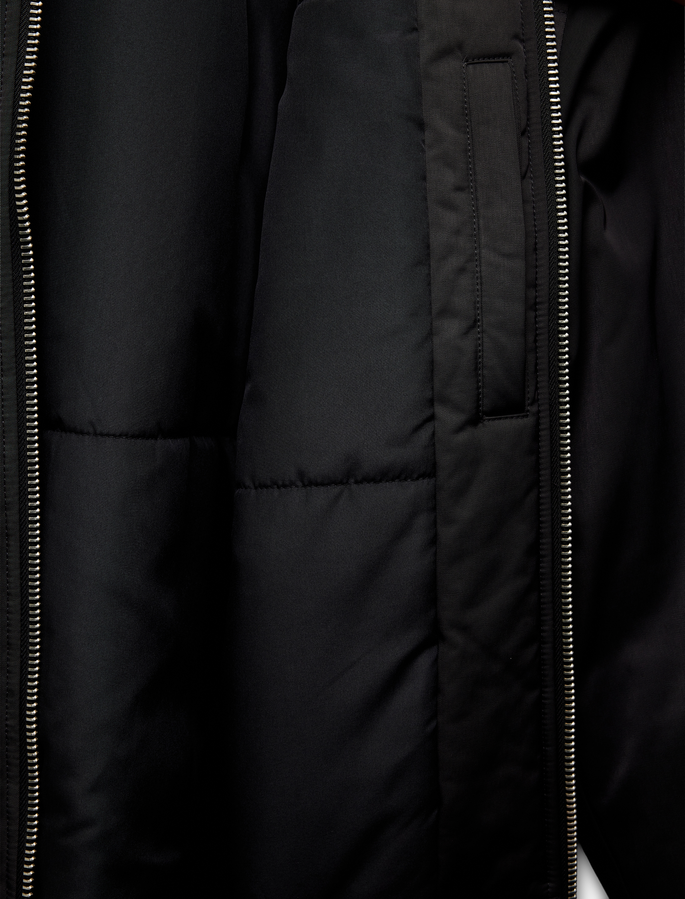 Uzun Kollu Cep Detaylı Fermuarlı Peluş Yaka Şişme Mont