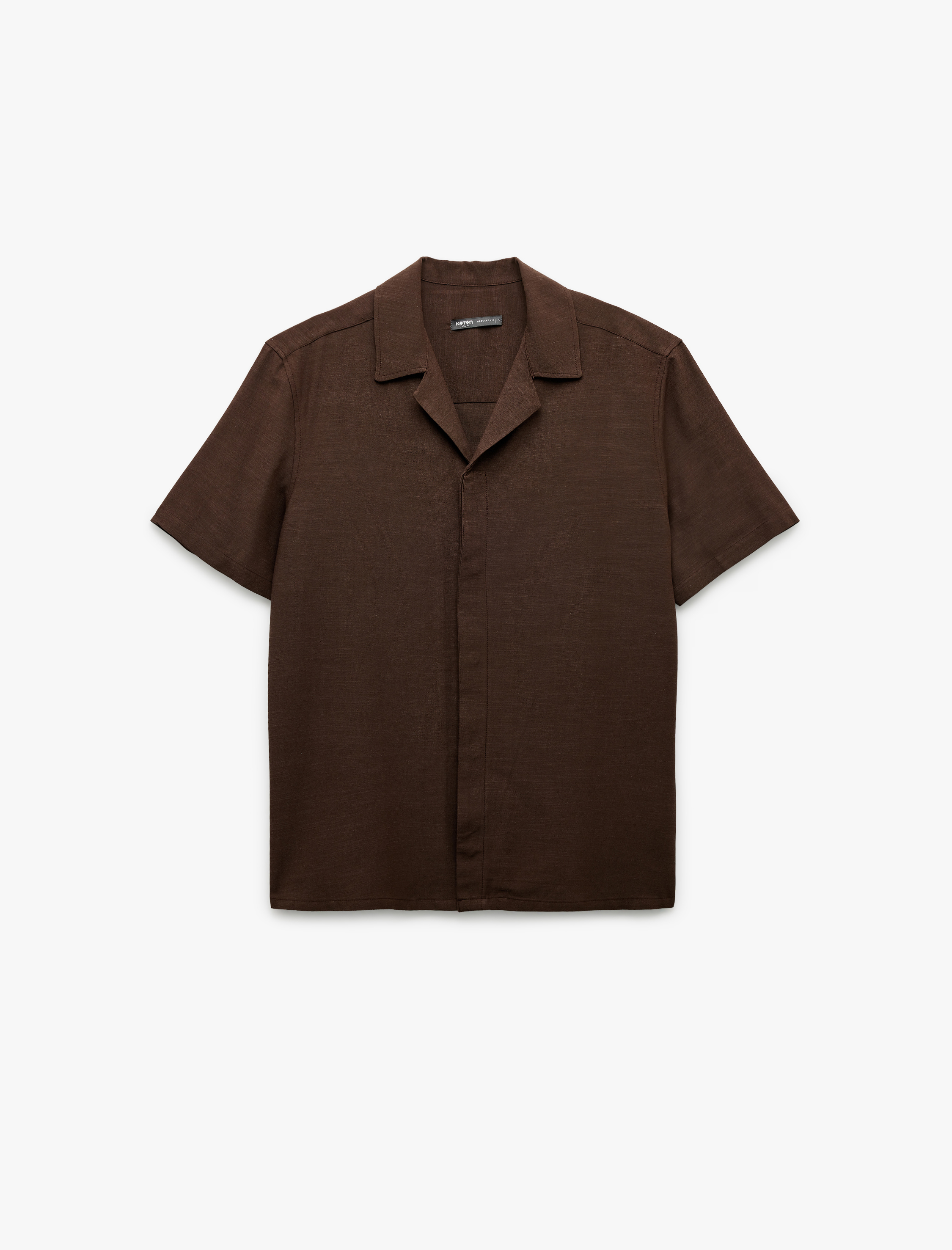   Pamuk Viskon Karışımlı Regular Fit Kısa Kollu Devrik Yaka Gömlek