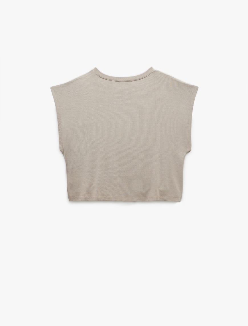   Modal Kumaş Rahat Kalıp Bisiklet Yaka Crop Kolsuz Tişört Pijama Üstü