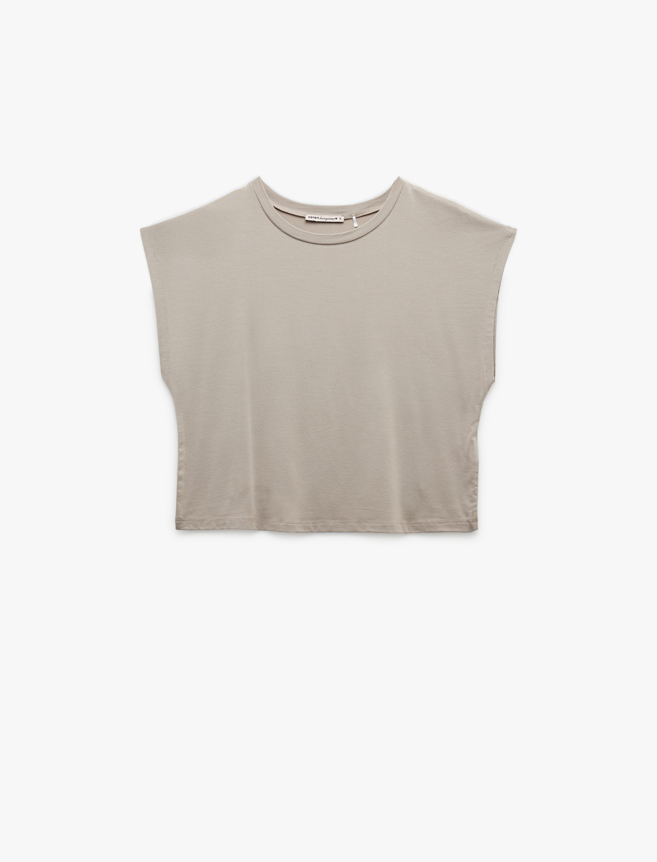Modal Kumaş Rahat Kalıp Bisiklet Yaka Crop Kolsuz Tişört Pijama Üstü