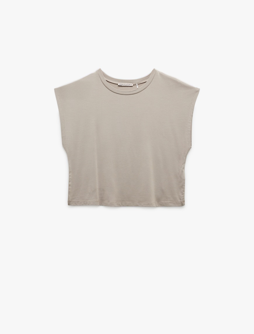   Modal Kumaş Rahat Kalıp Bisiklet Yaka Crop Kolsuz Tişört Pijama Üstü