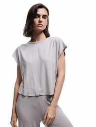 Modal Kumaş Rahat Kalıp Bisiklet Yaka Crop Kolsuz Tişört Pijama Üstü