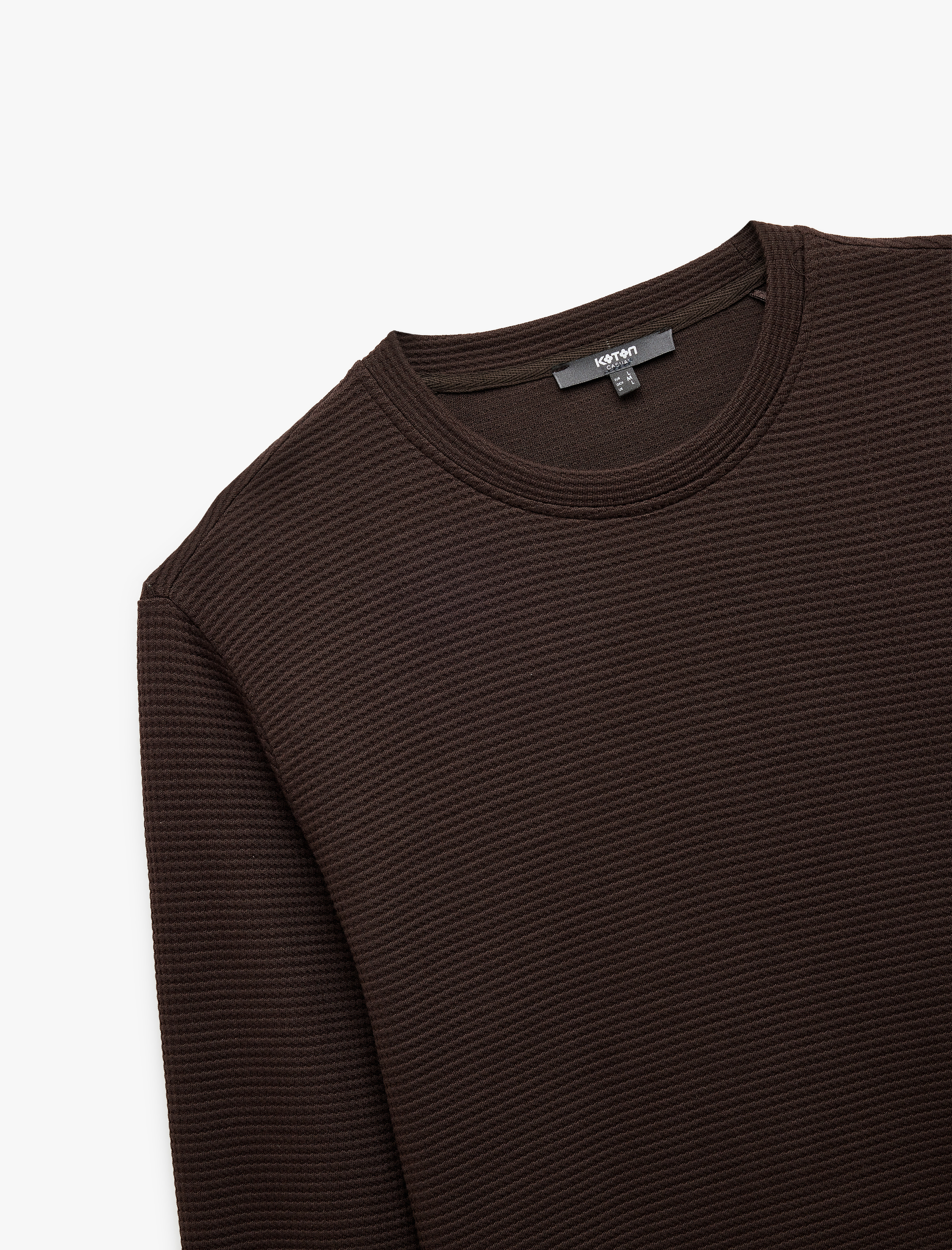   Pamuklu Uzun Kollu Dokulu Basic Bisiklet Yaka Sweatshirt