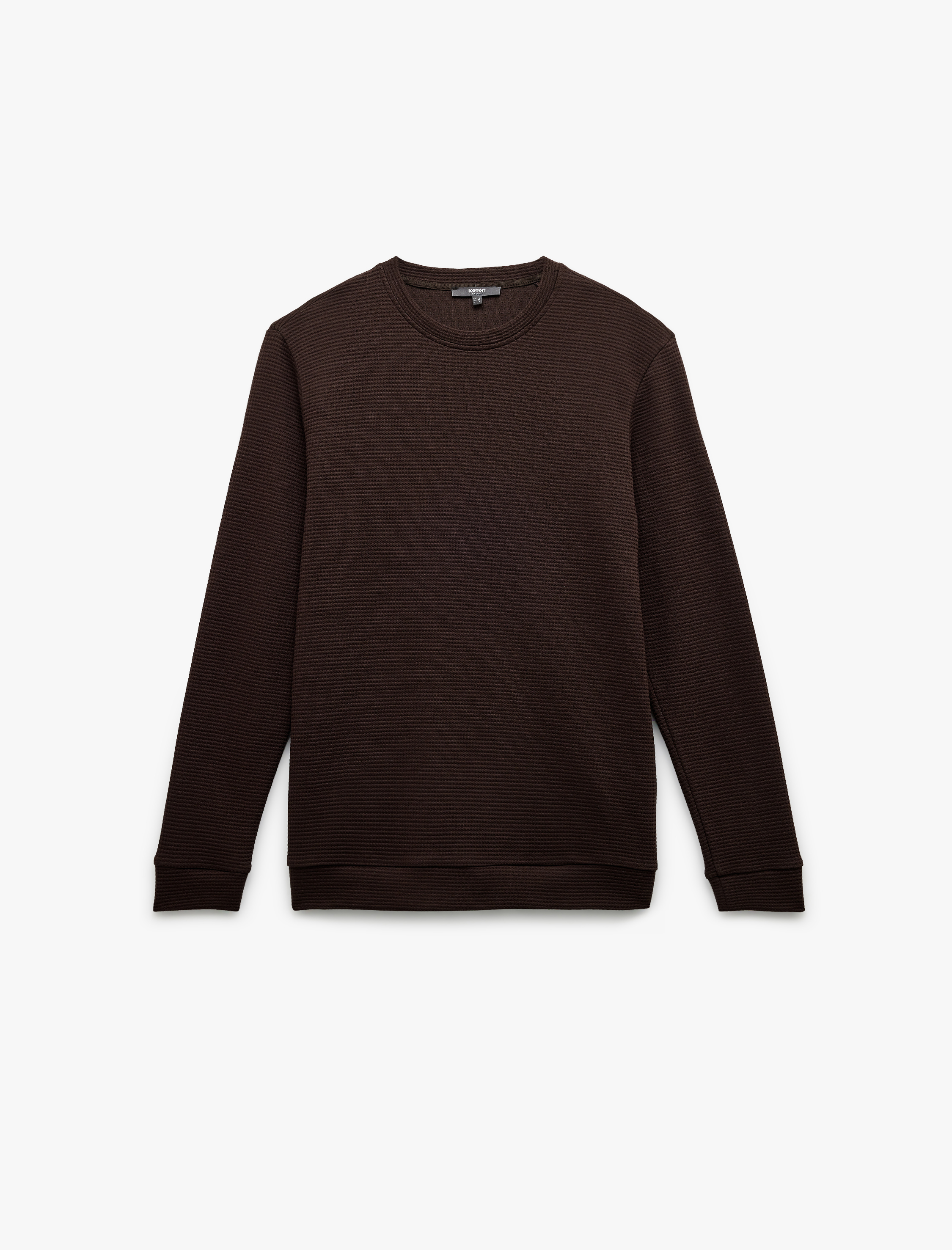   Pamuklu Uzun Kollu Dokulu Basic Bisiklet Yaka Sweatshirt