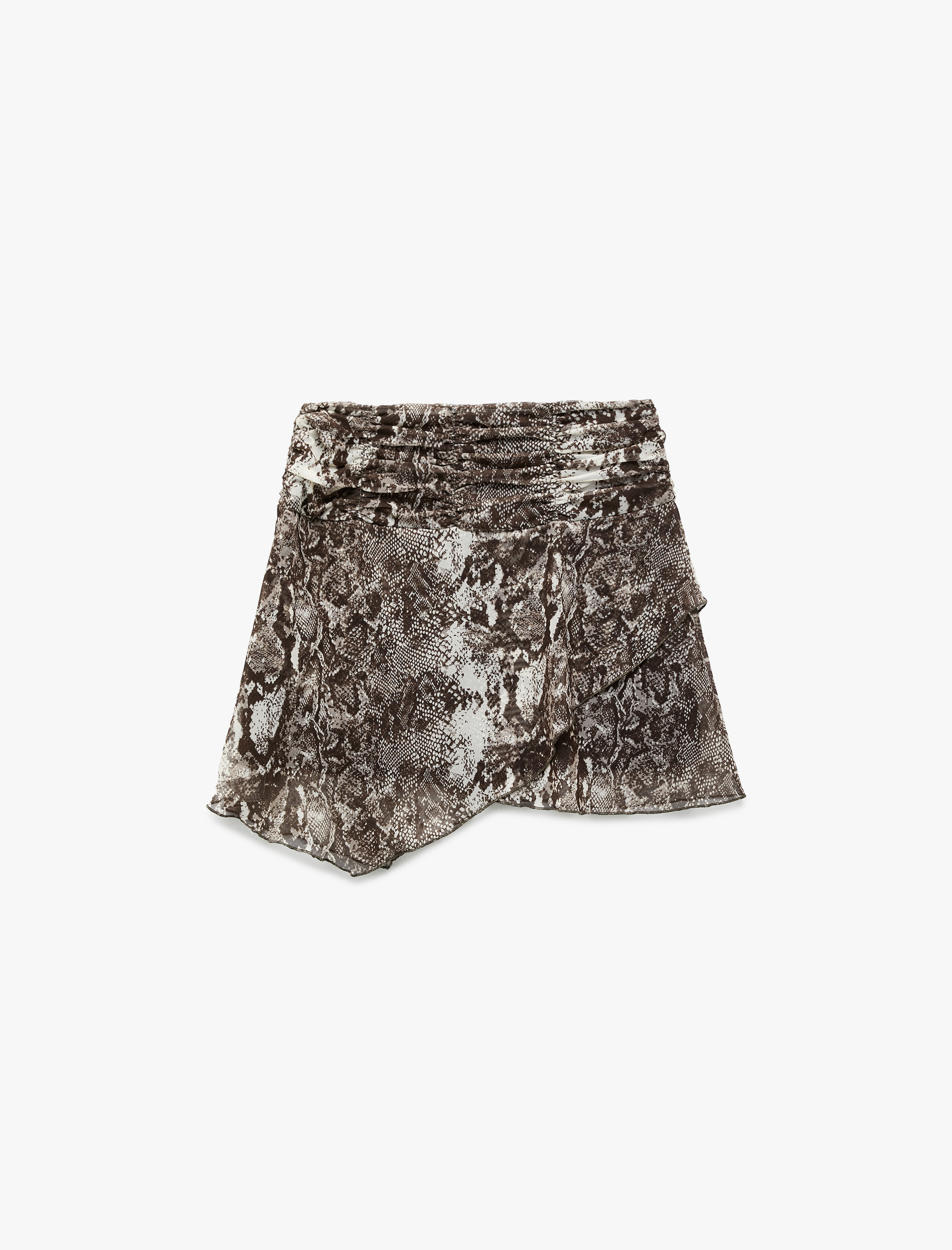   Koton X Zeynep Bastık - Astarlı Tül Asimetrik Kesim Fırfırlı Yılan Desenli Mini Etek