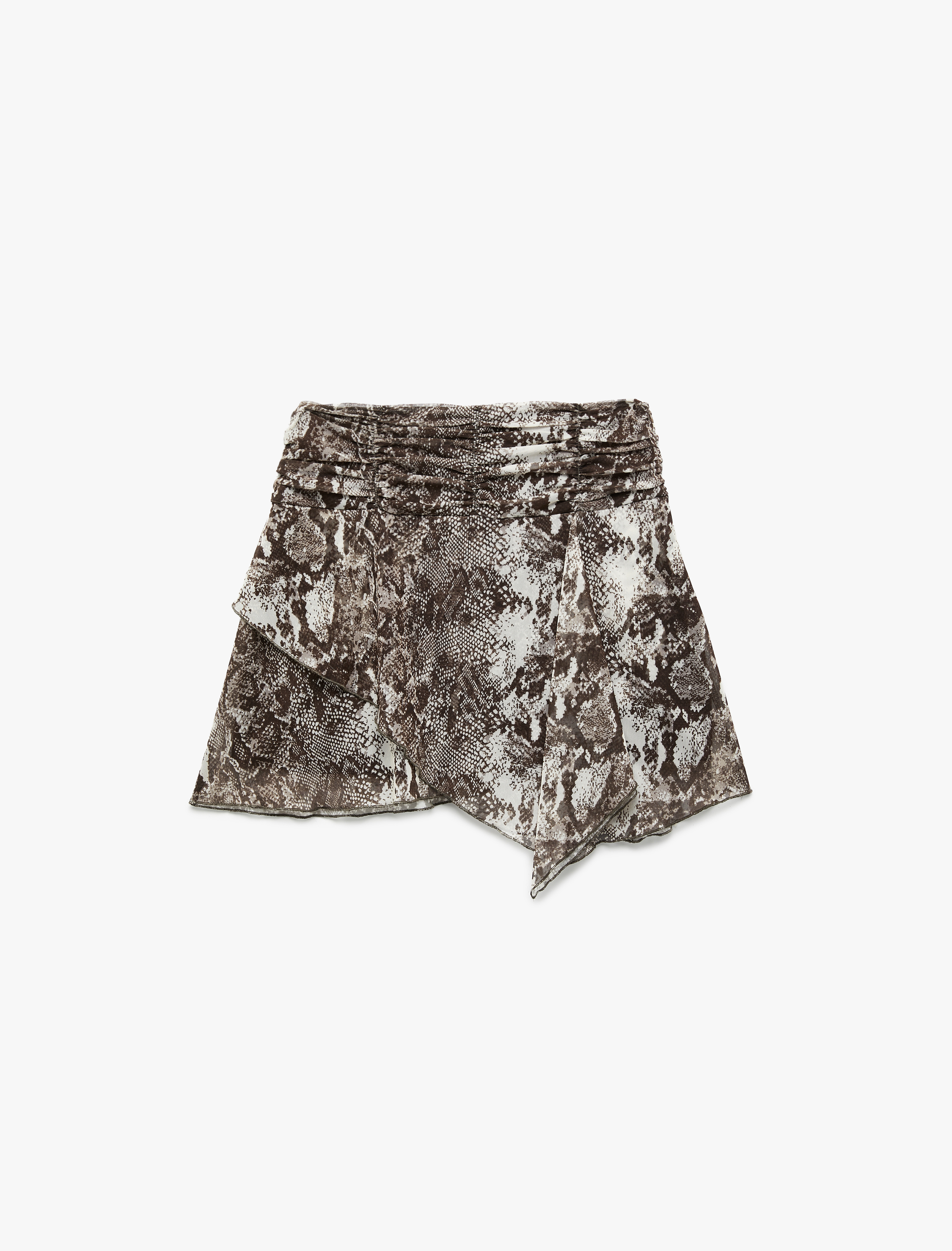   Koton X Zeynep Bastık - Astarlı Tül Asimetrik Kesim Fırfırlı Yılan Desenli Mini Etek