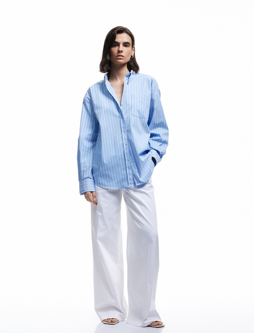   Klasik Yaka Uzun Kollu Oversize Poplin Gömlek