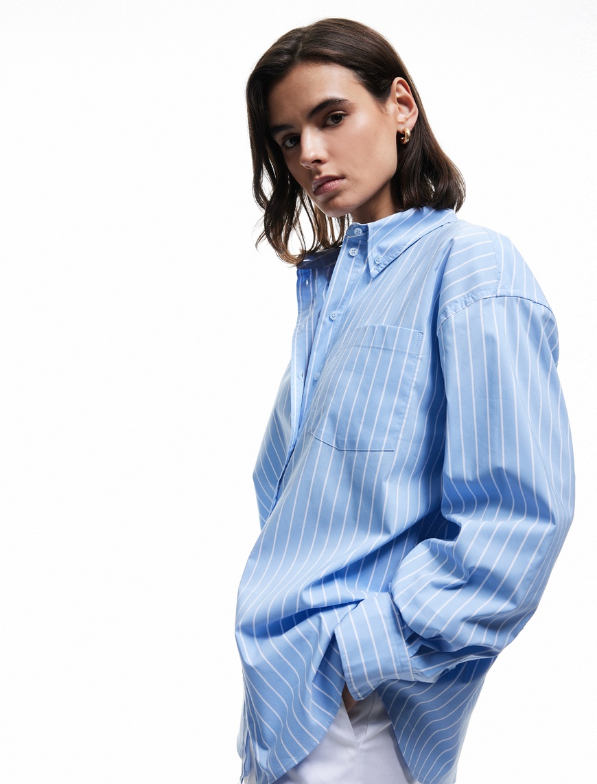   Klasik Yaka Uzun Kollu Oversize Poplin Gömlek