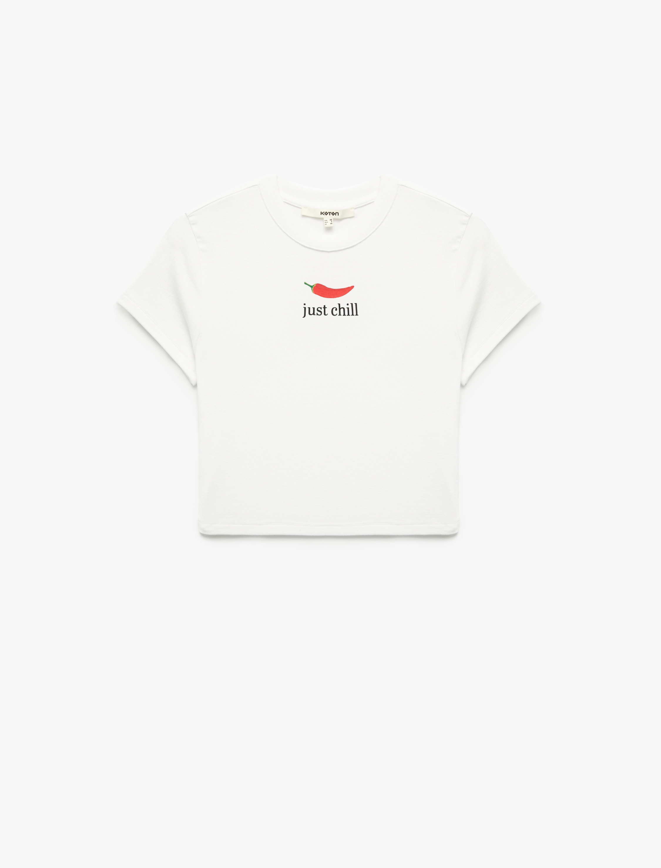   Koton X Zeynep Bastık - Kısa Kollu Bisiklet Yaka Biber Baskılı Crop Tişört