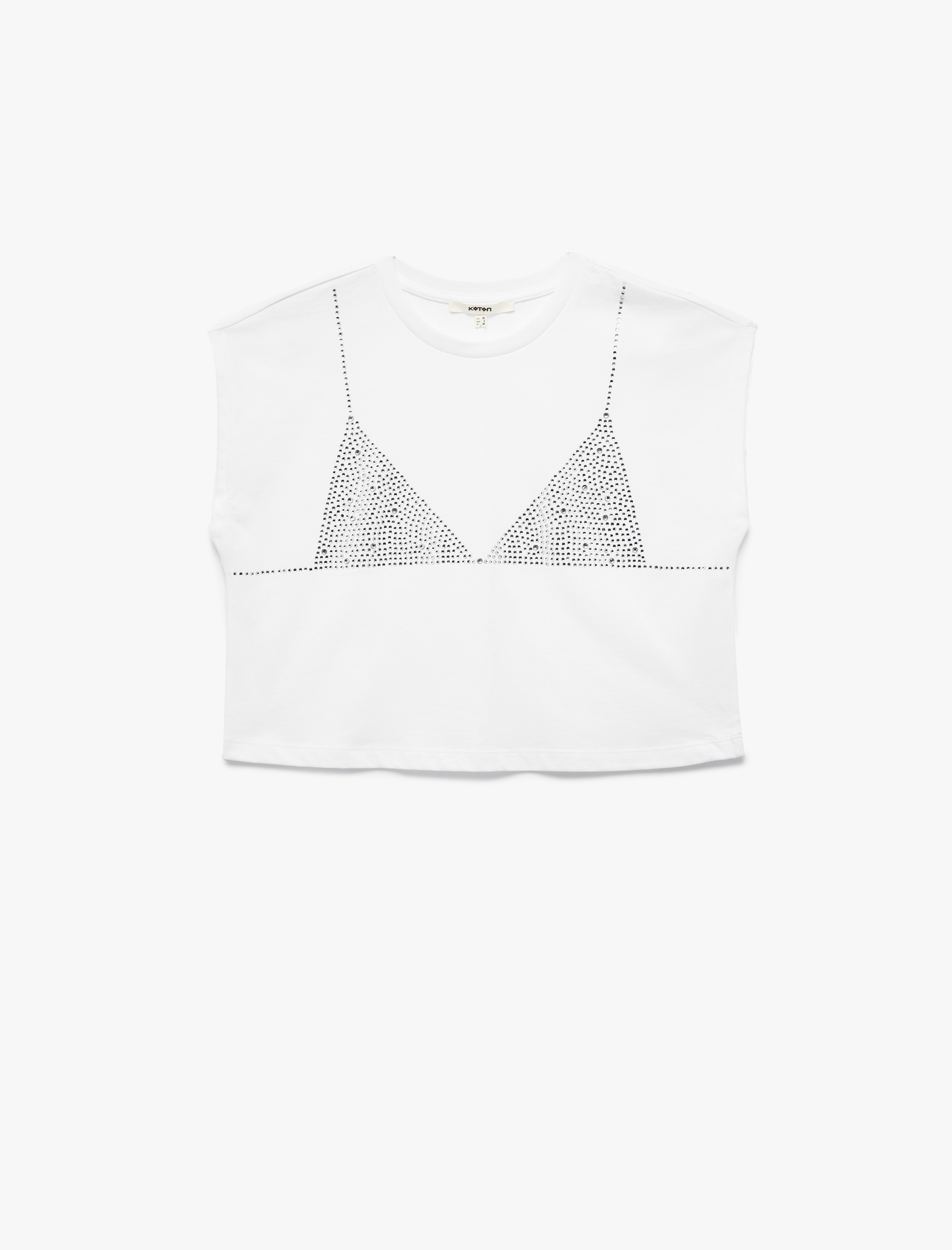   Koton X Zeynep Bastık - Kısa Kap Kollu Bisiklet Yaka Taş Detaylı Tişört