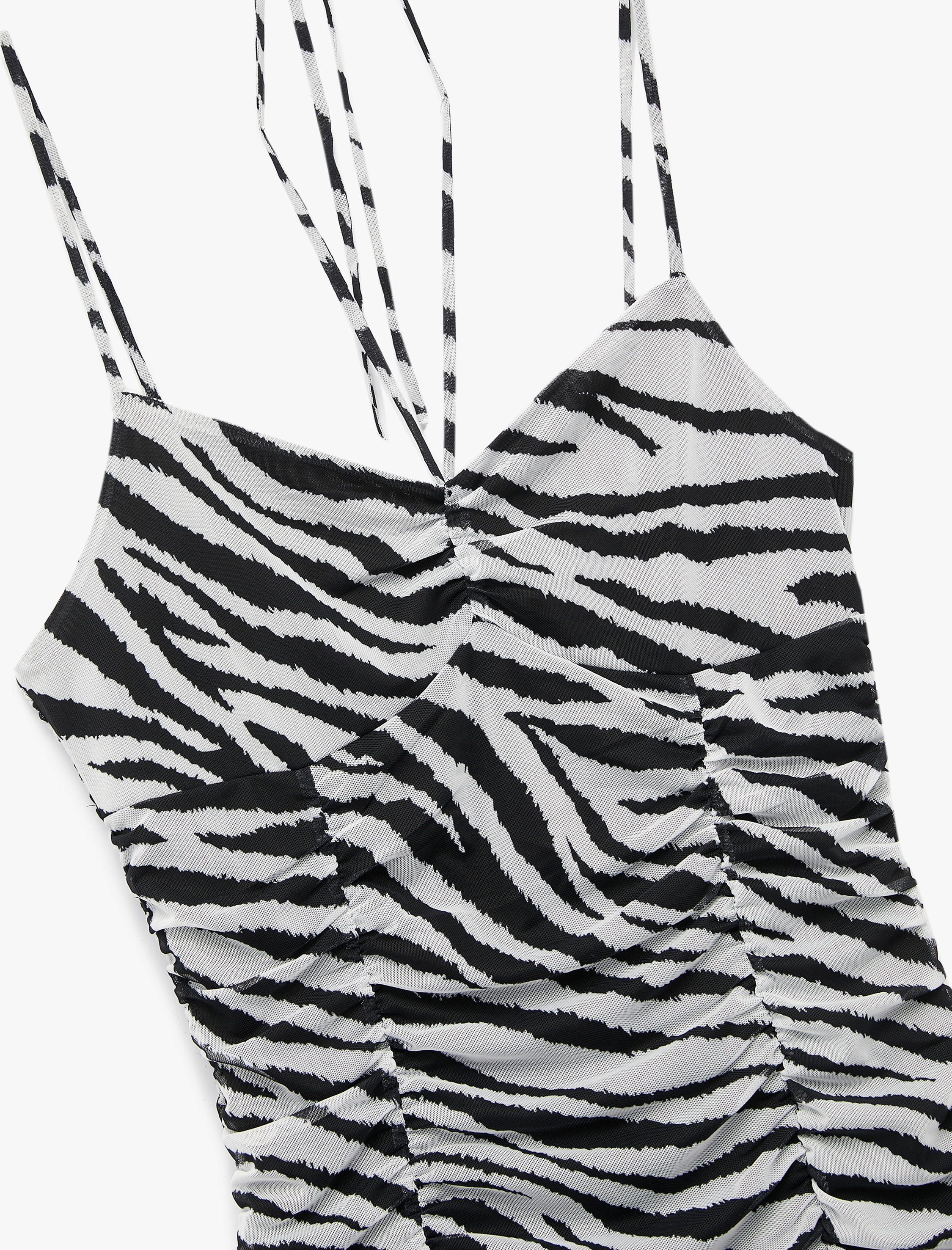   Koton X Zeynep Bastık - Slim Fit Fırfırlı Drapeli Zebra Desenli İnce Askılı Mini Elbise