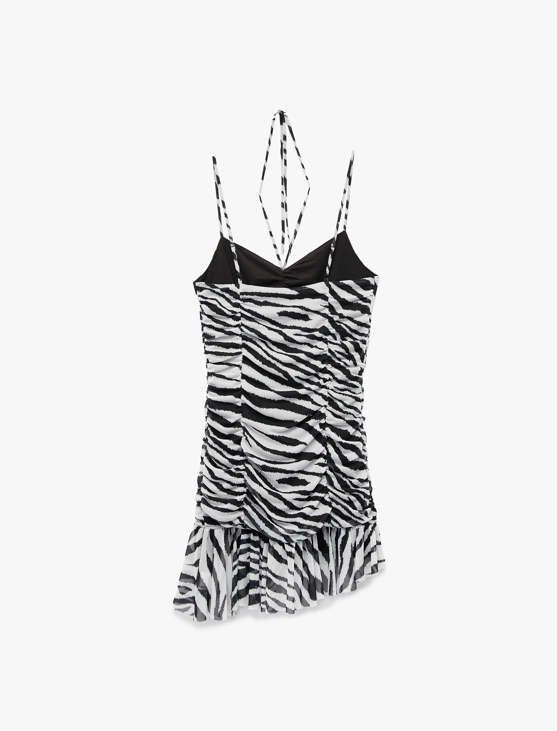   Koton X Zeynep Bastık - Slim Fit Fırfırlı Drapeli Zebra Desenli İnce Askılı Mini Elbise