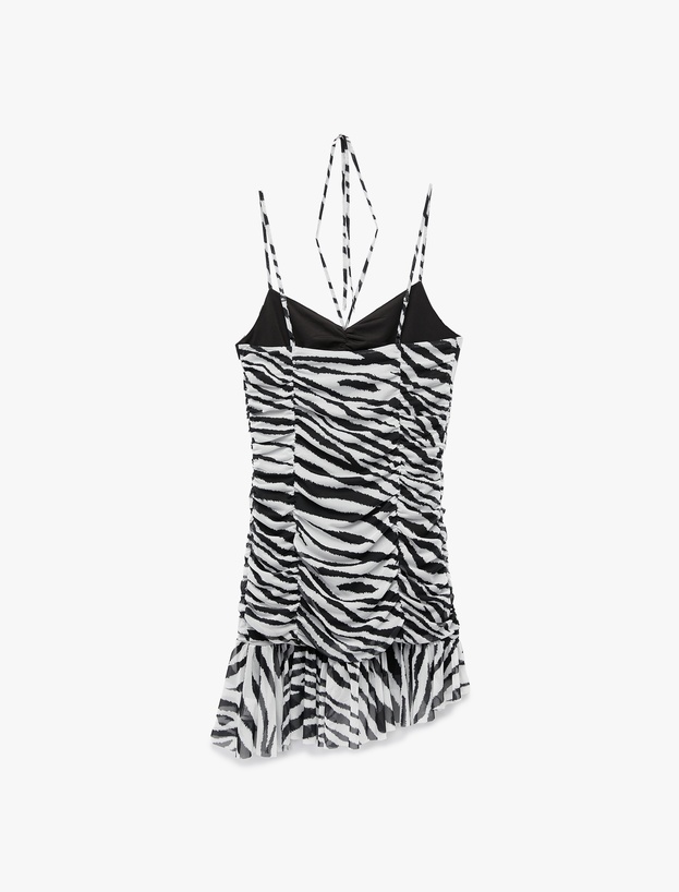 Koton X Zeynep Bastık - Slim Fit Fırfırlı Drapeli Zebra Desenli İnce Askılı Mini Elbise_4