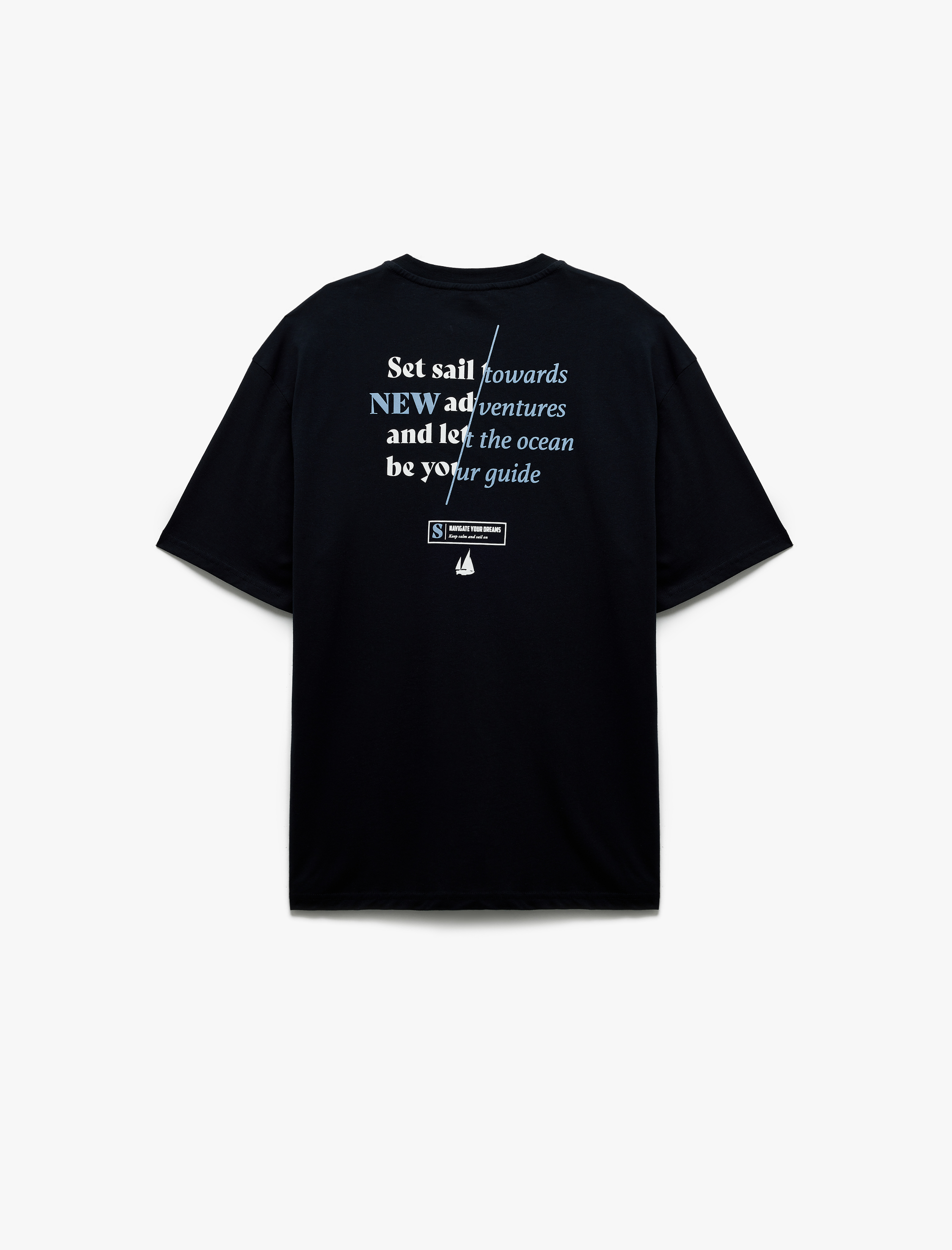   Pamuklu Kısa Kollu Bisiklet Yaka Oversize Arkası Baskılı Tişört