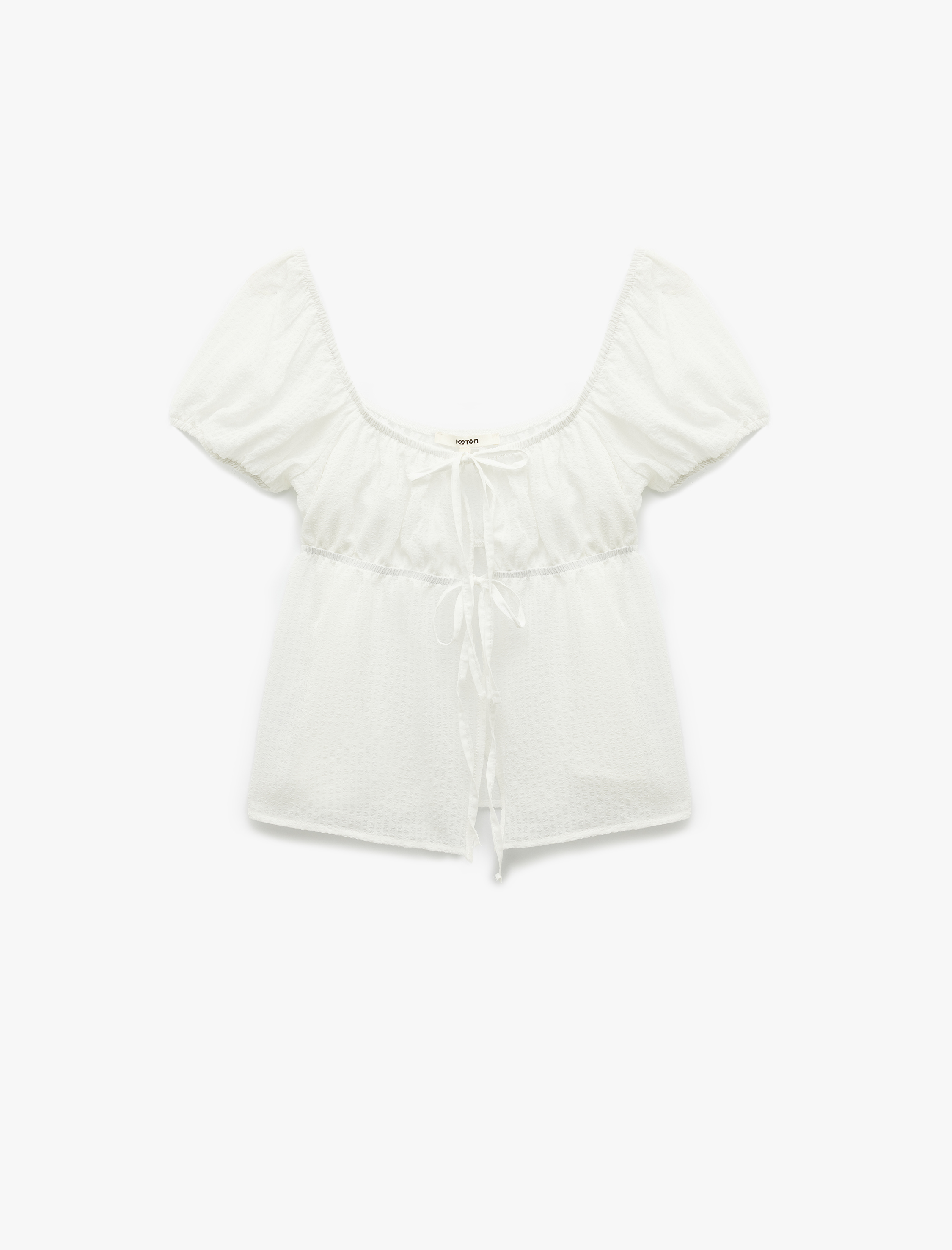   Kısa Kollu Balon Kollu Önden Bağlamalı Fiyonklu Bluz