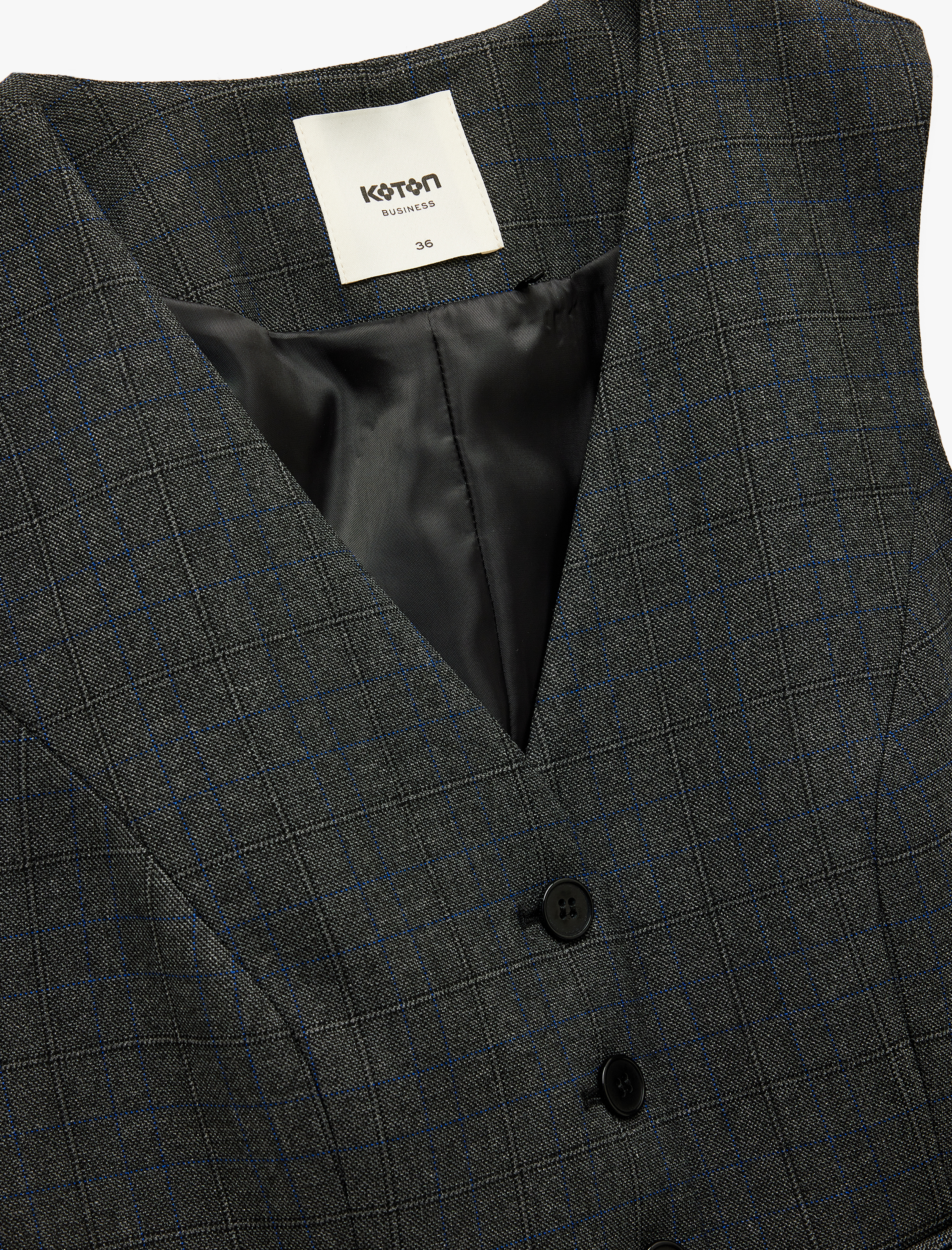   V Yaka Kolsuz Düğmeli Cepli Kareli Blazer Yelek