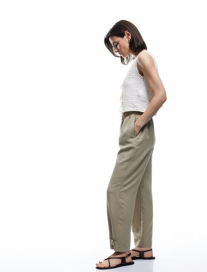  Modal Karışımlı Beli Lastikli Cepli Bol Düz Paça Pantolon