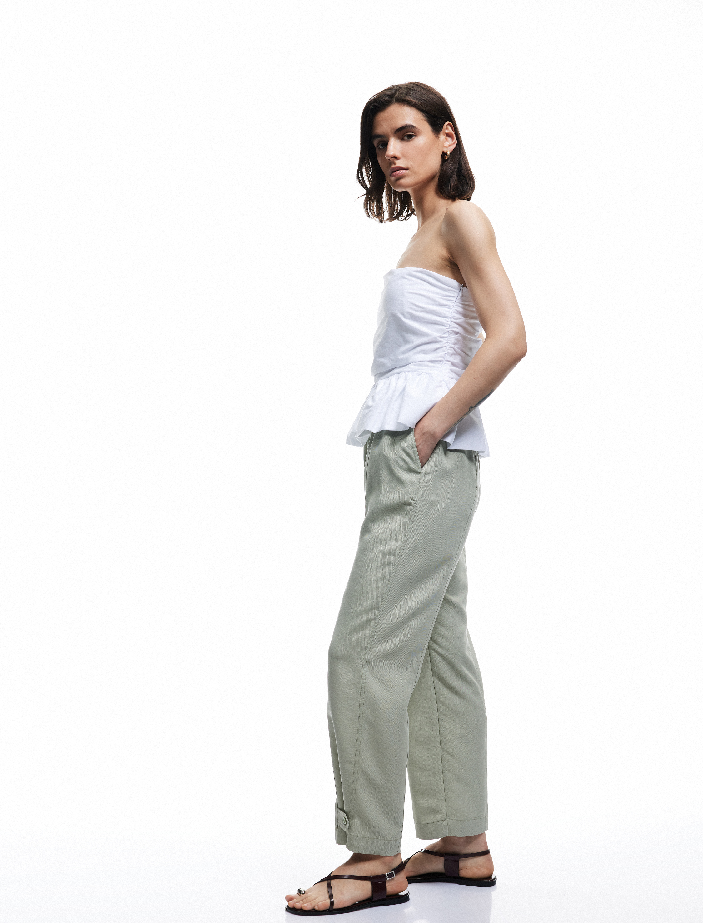   Modal Karışımlı Beli Lastikli Cepli Bol Düz Paça Pantolon