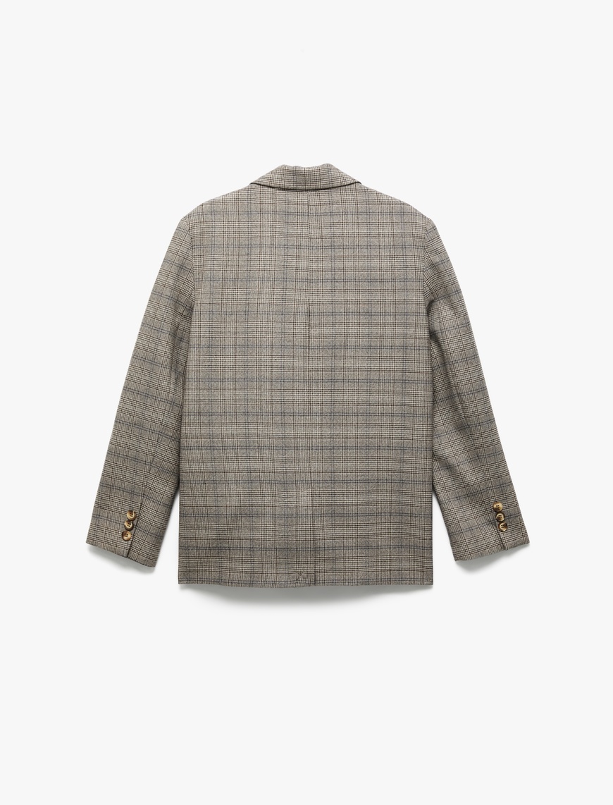   Kruvaze Cepli Uzun Kollu Ekose Oversize Blazer Ceket